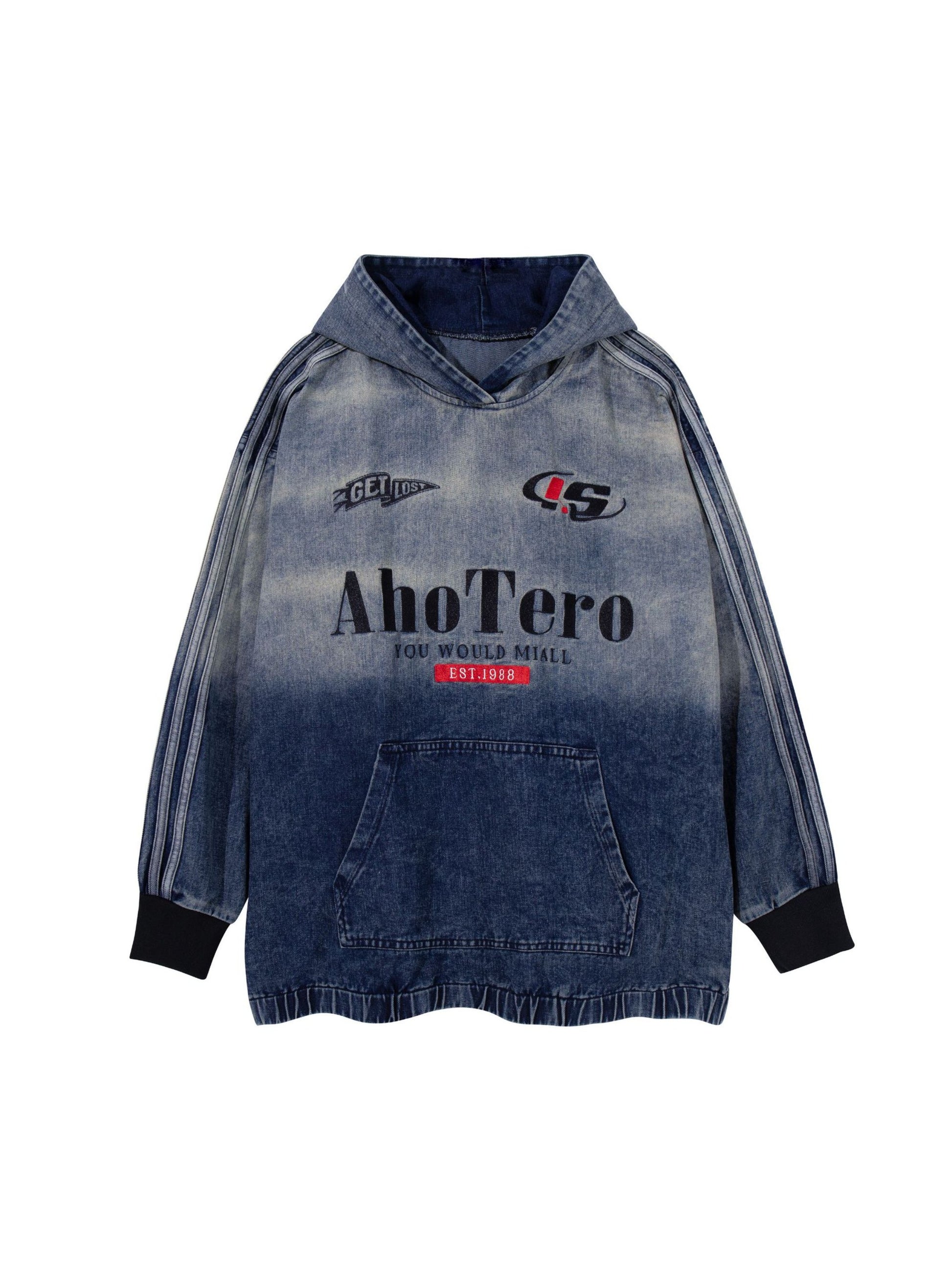Vintage Washed Gradient Denim Hoodie