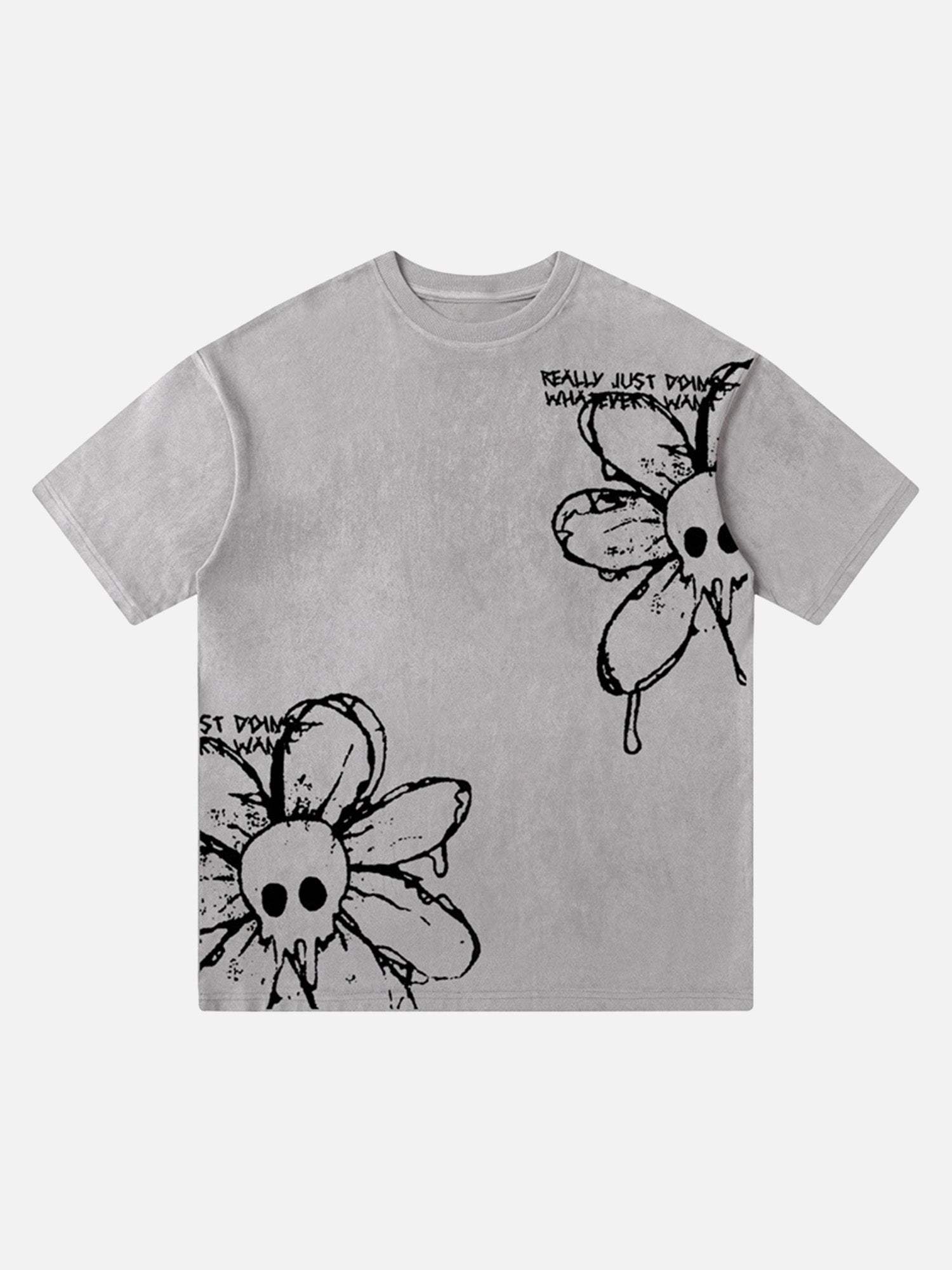 Disguisen American Retro Creative Skull Flower T-shirt