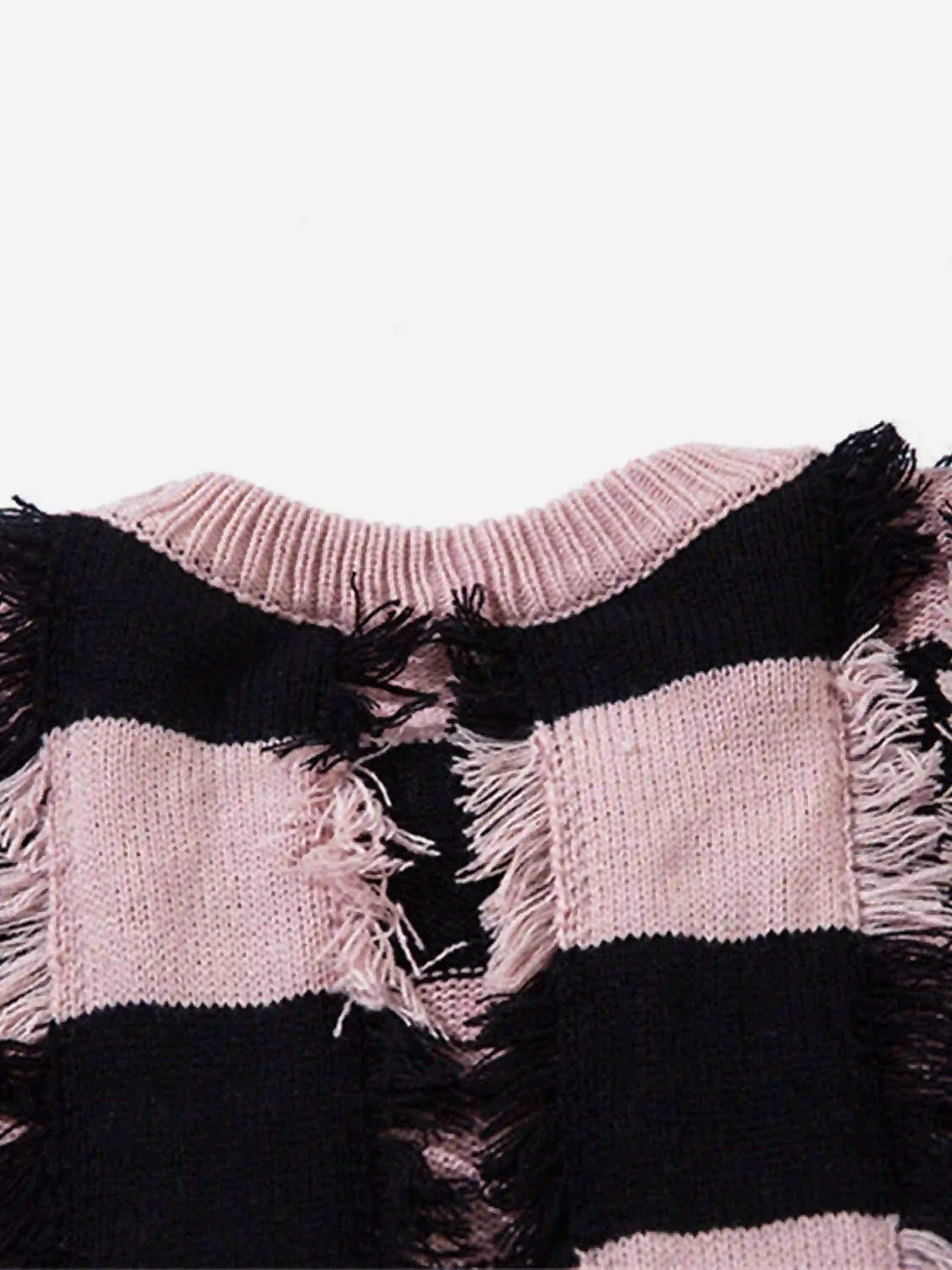 Disguisen Street Star Stripe Whisker Ripped Crew Neck Sweater