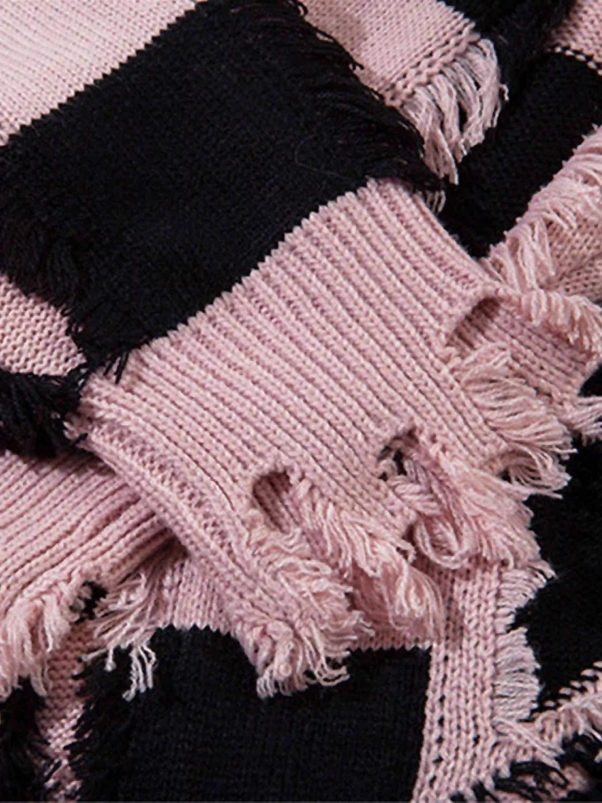 Disguisen Street Star Stripe Whisker Ripped Crew Neck Sweater