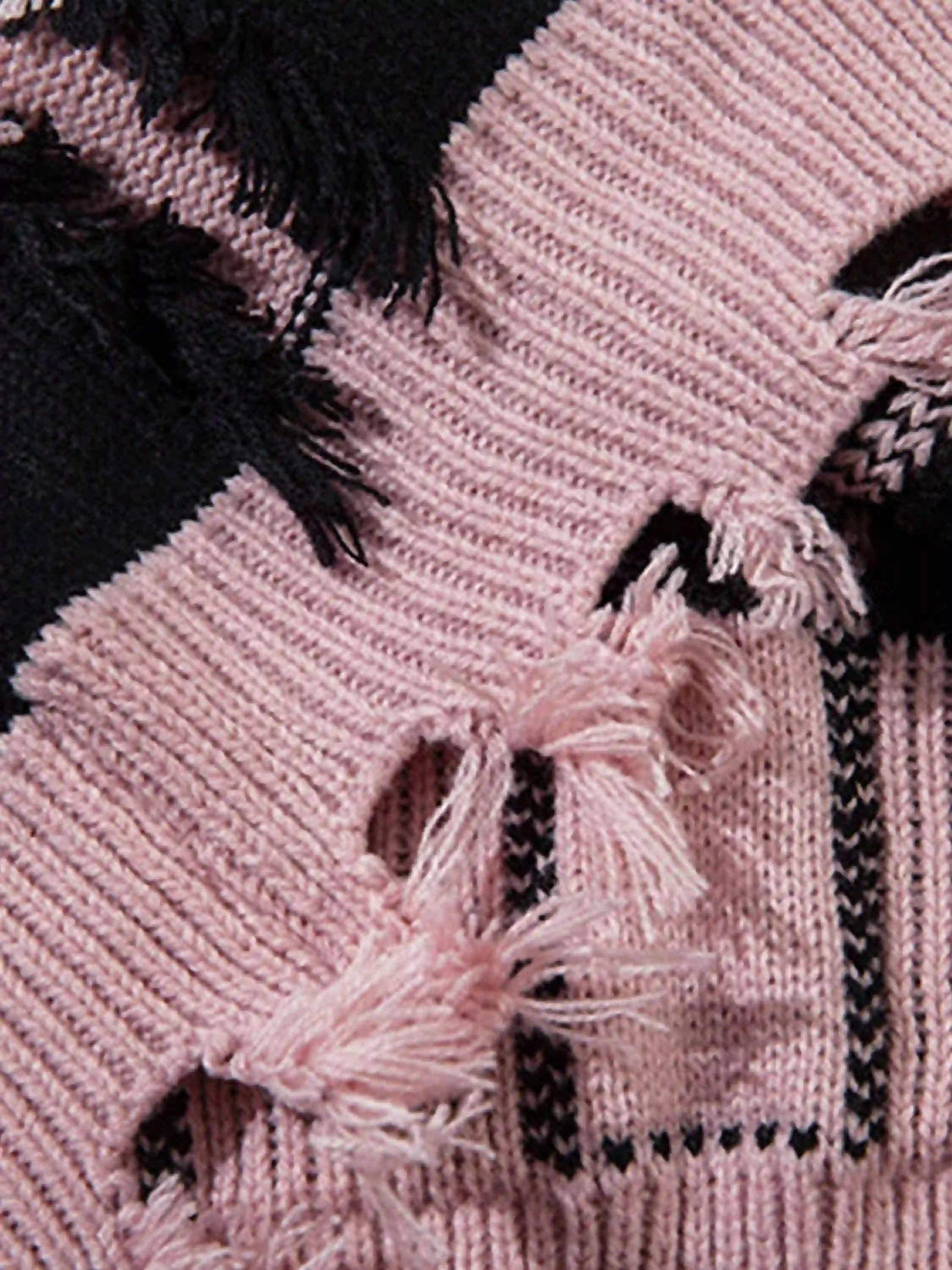 Disguisen Street Star Stripe Whisker Ripped Crew Neck Sweater