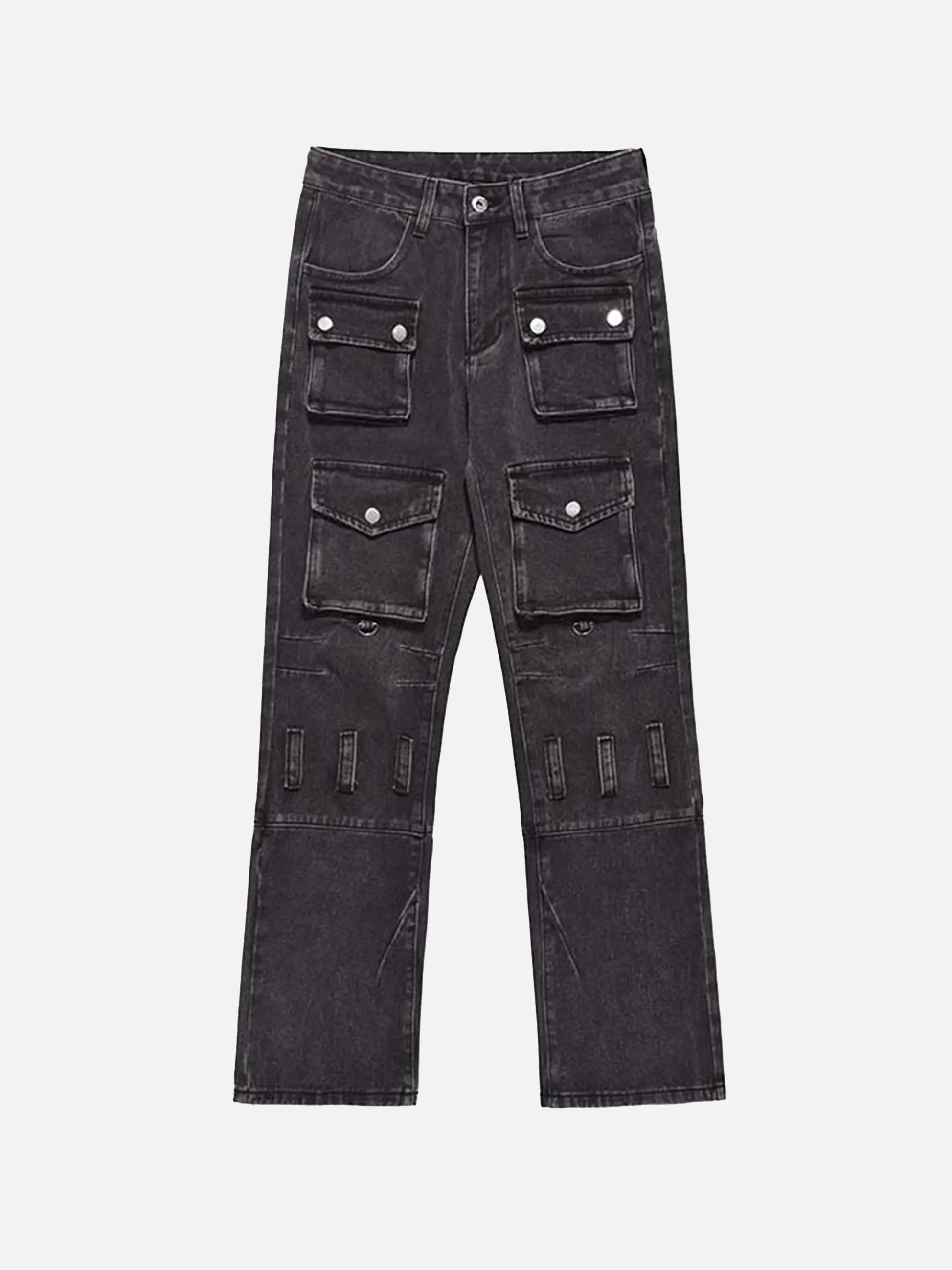 Vintage Punk Distressed Multi-pocket Jeans