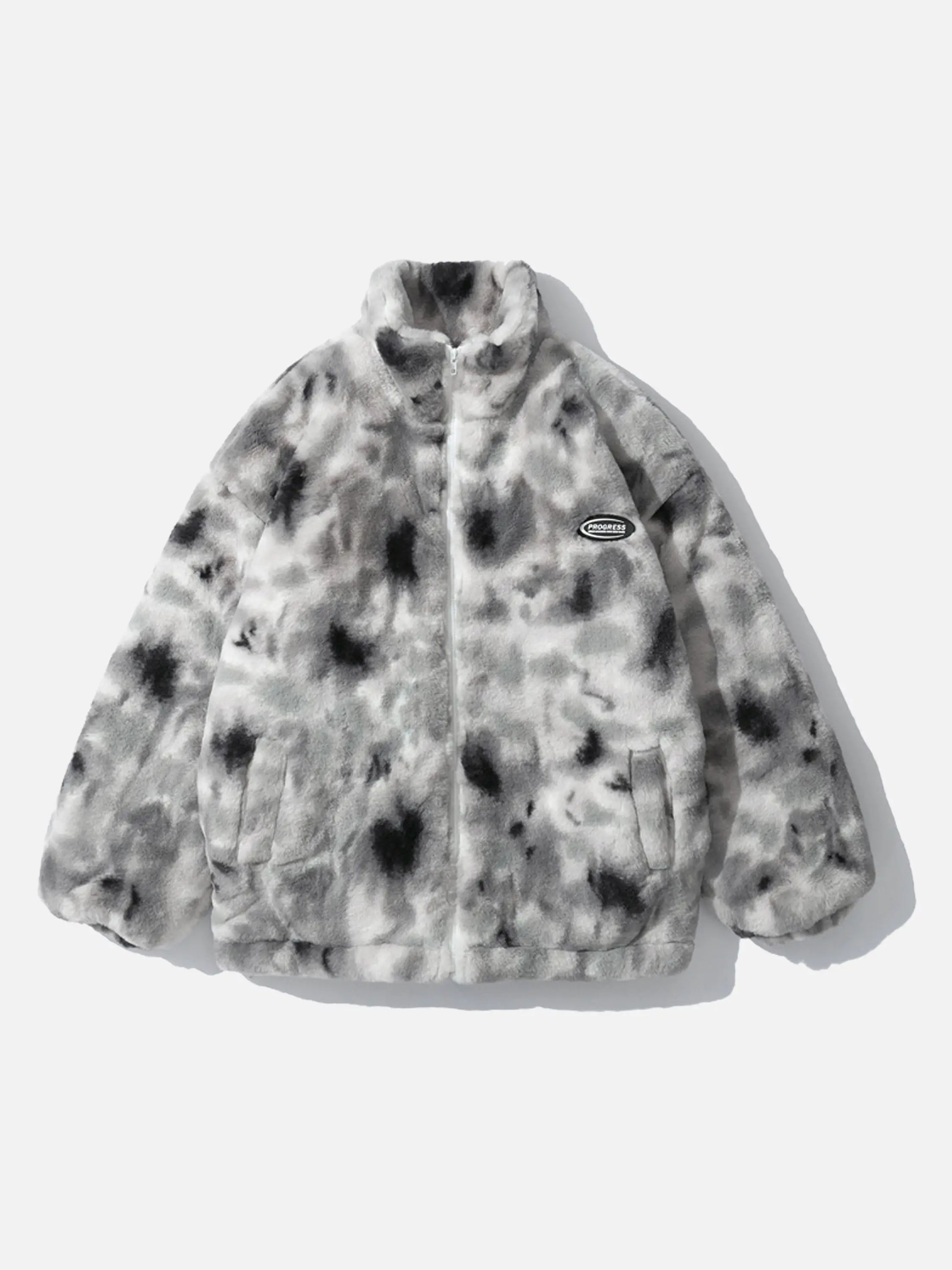 Tie-Dye Sherpa Stand Collar Coat
