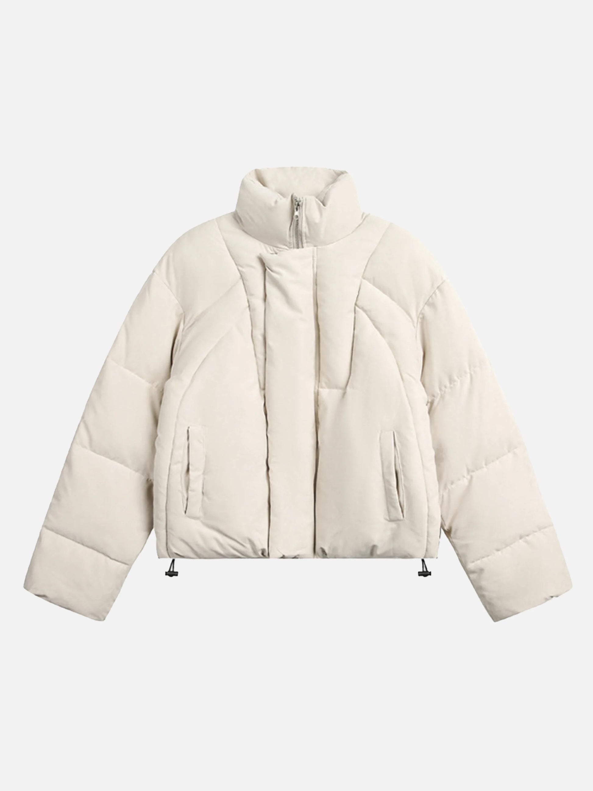 Panelled Stand Collar Cropped Coat