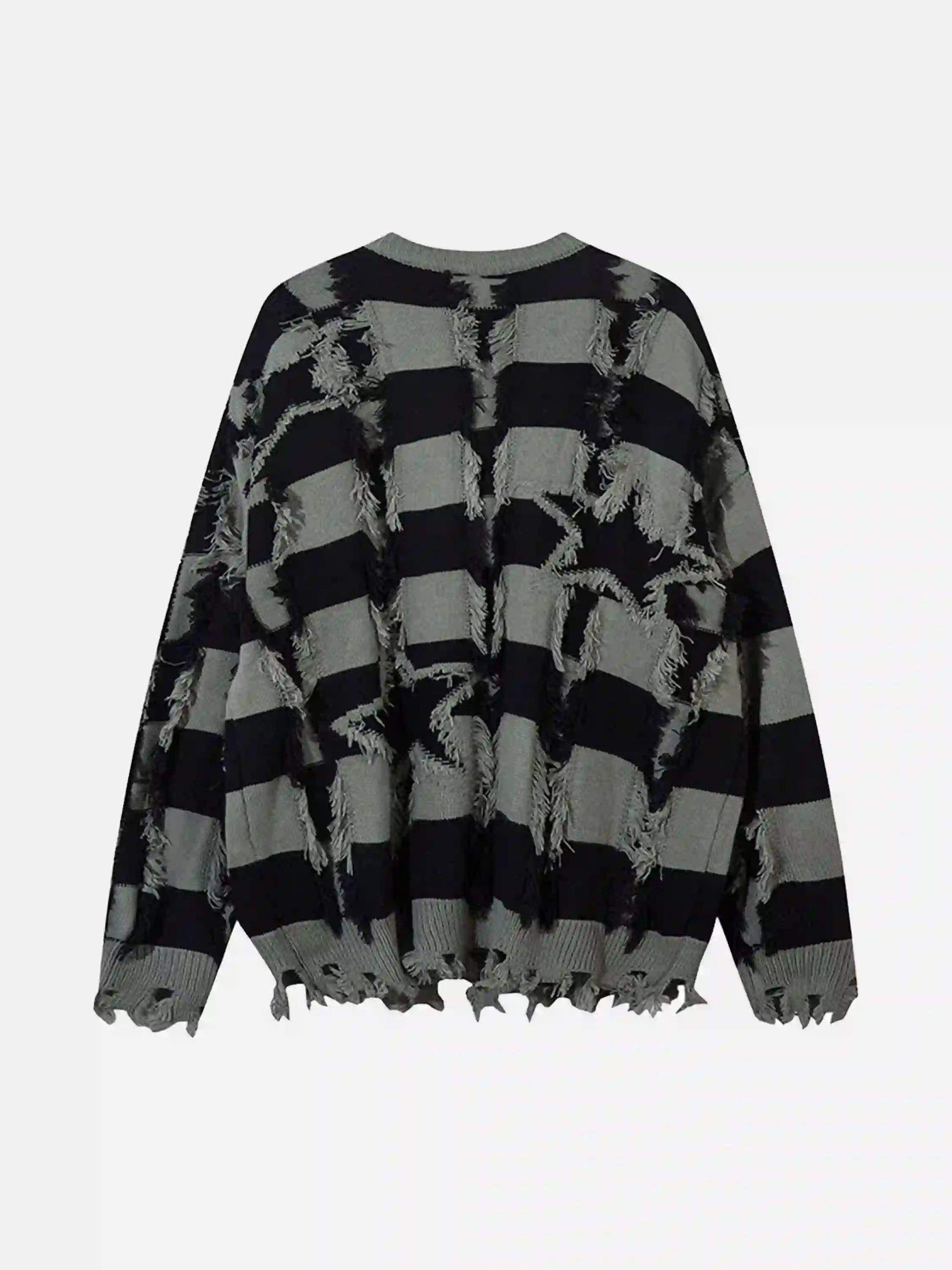 Disguisen Street Star Stripe Whisker Ripped Crew Neck Sweater