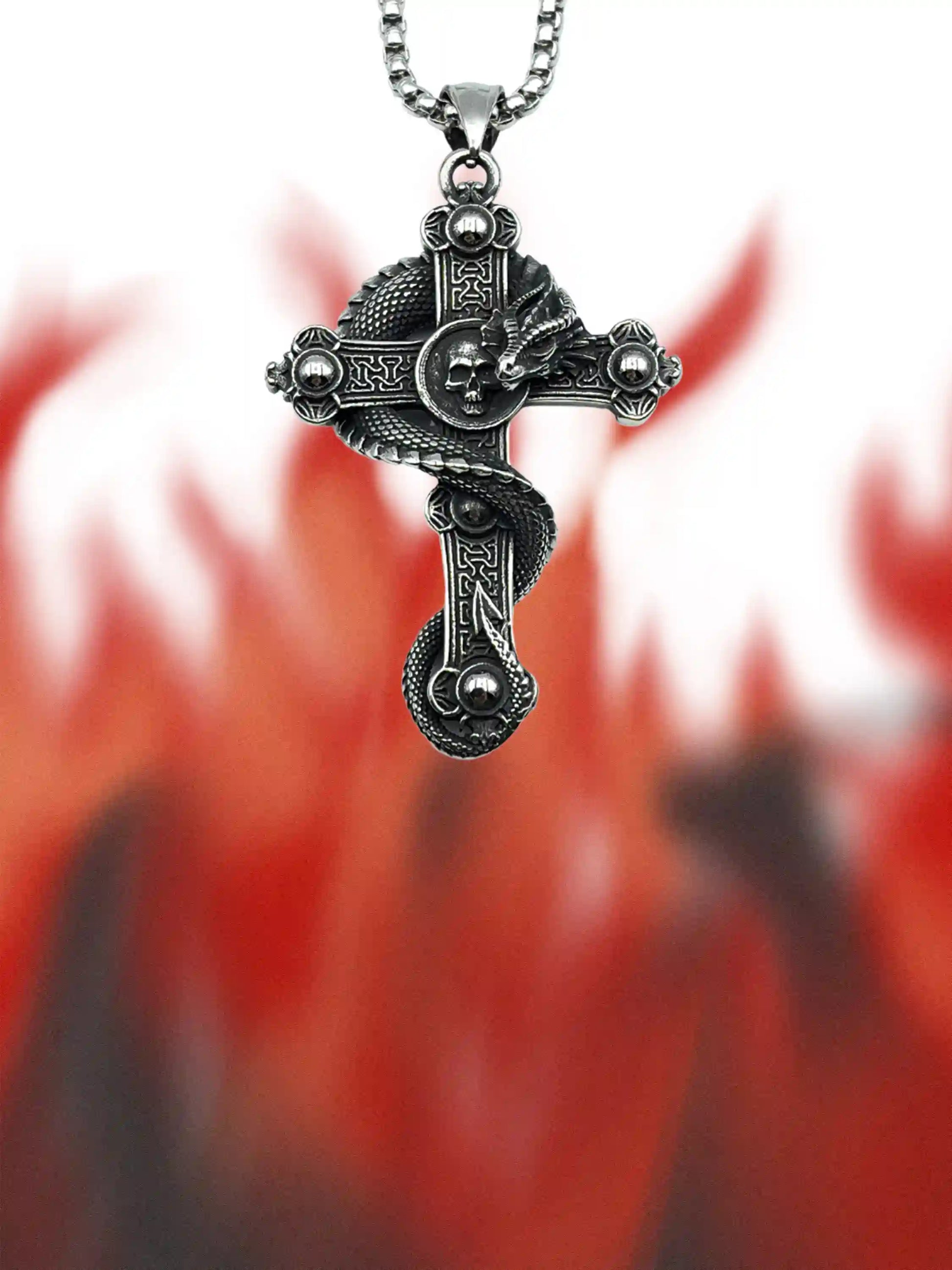 Skull Cross Coiled Dragon Pendant Necklace