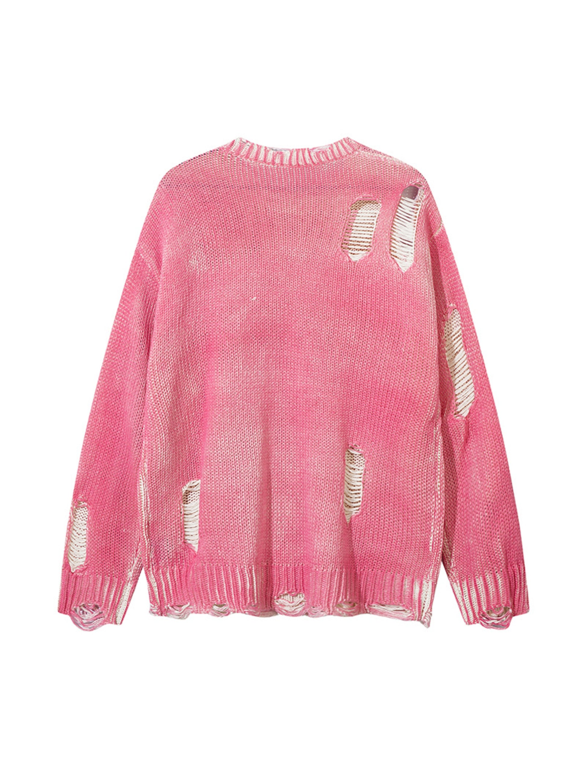 Irregular Ripped Round Neck Sweater