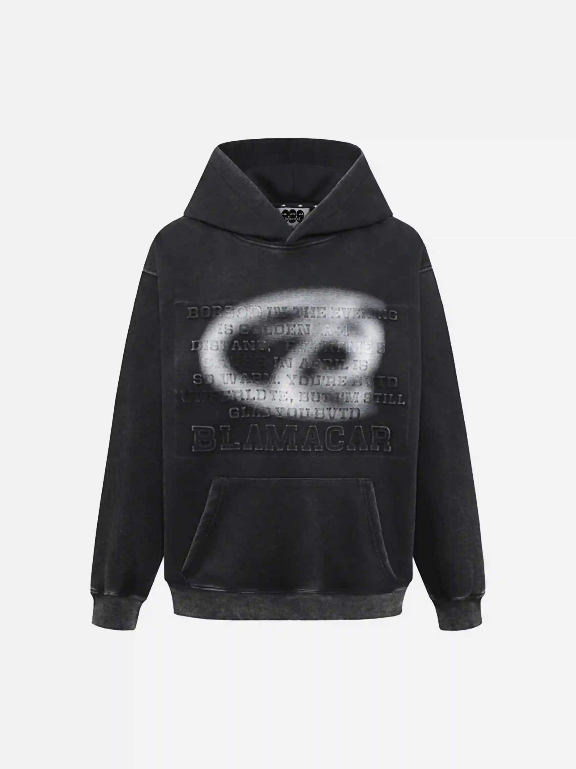 Disguisen Distressed 3D Steel Print Hip-Hop Pullover Hoodie