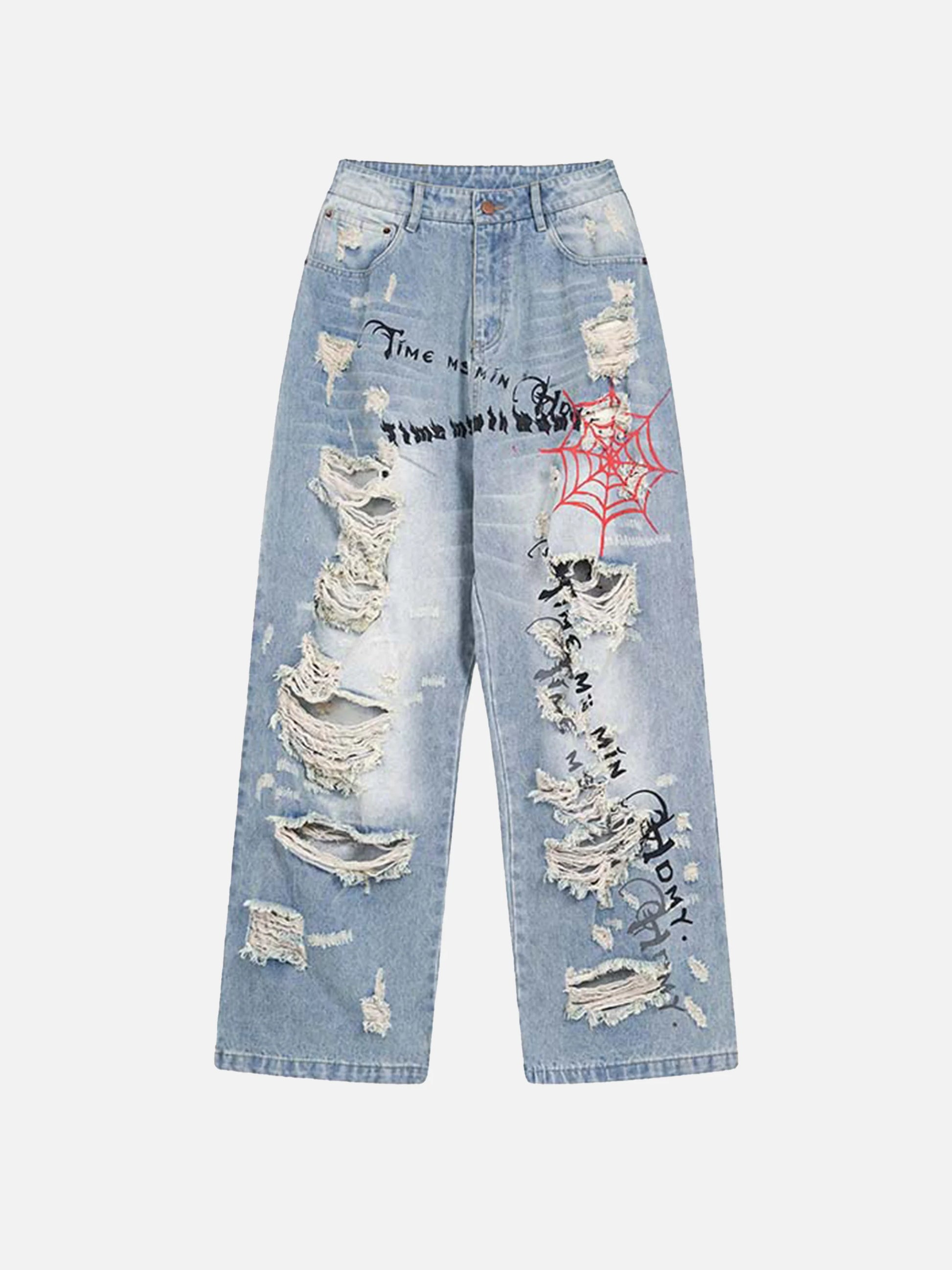 Distressed Spider Letter Print Jeans