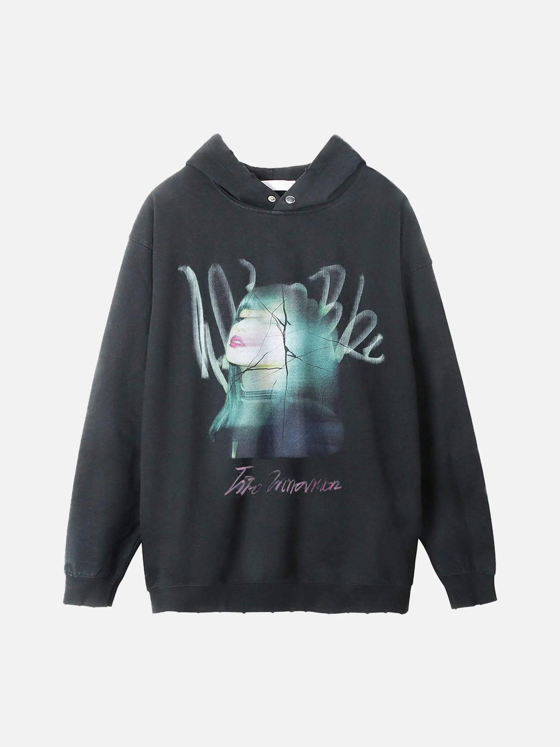 Disguisen Character Portrait Old Hip-Hop Loose Worn Hoodie