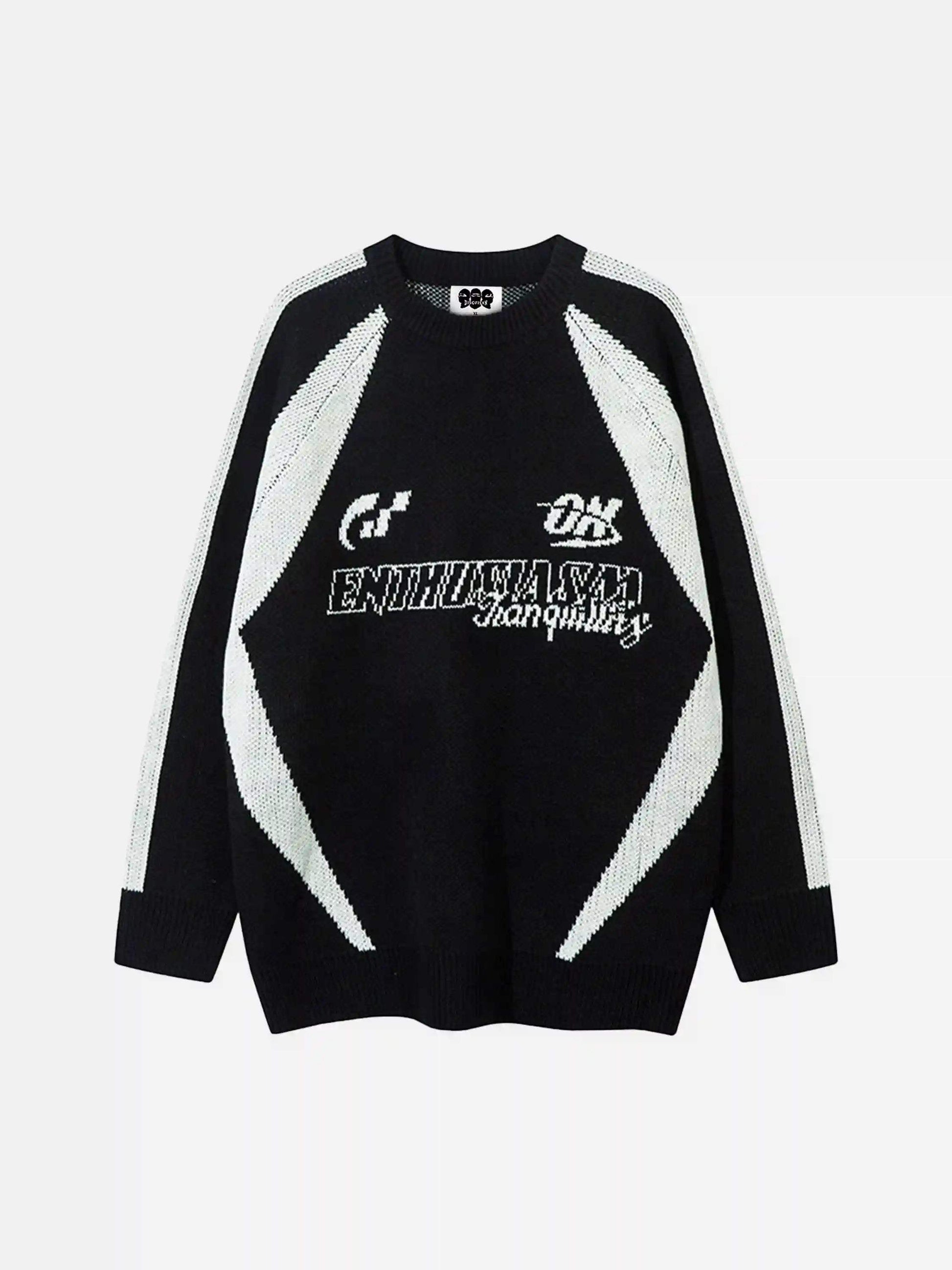 Disguisen Vibe Contrast Color Stitching Crew Neck Sweater