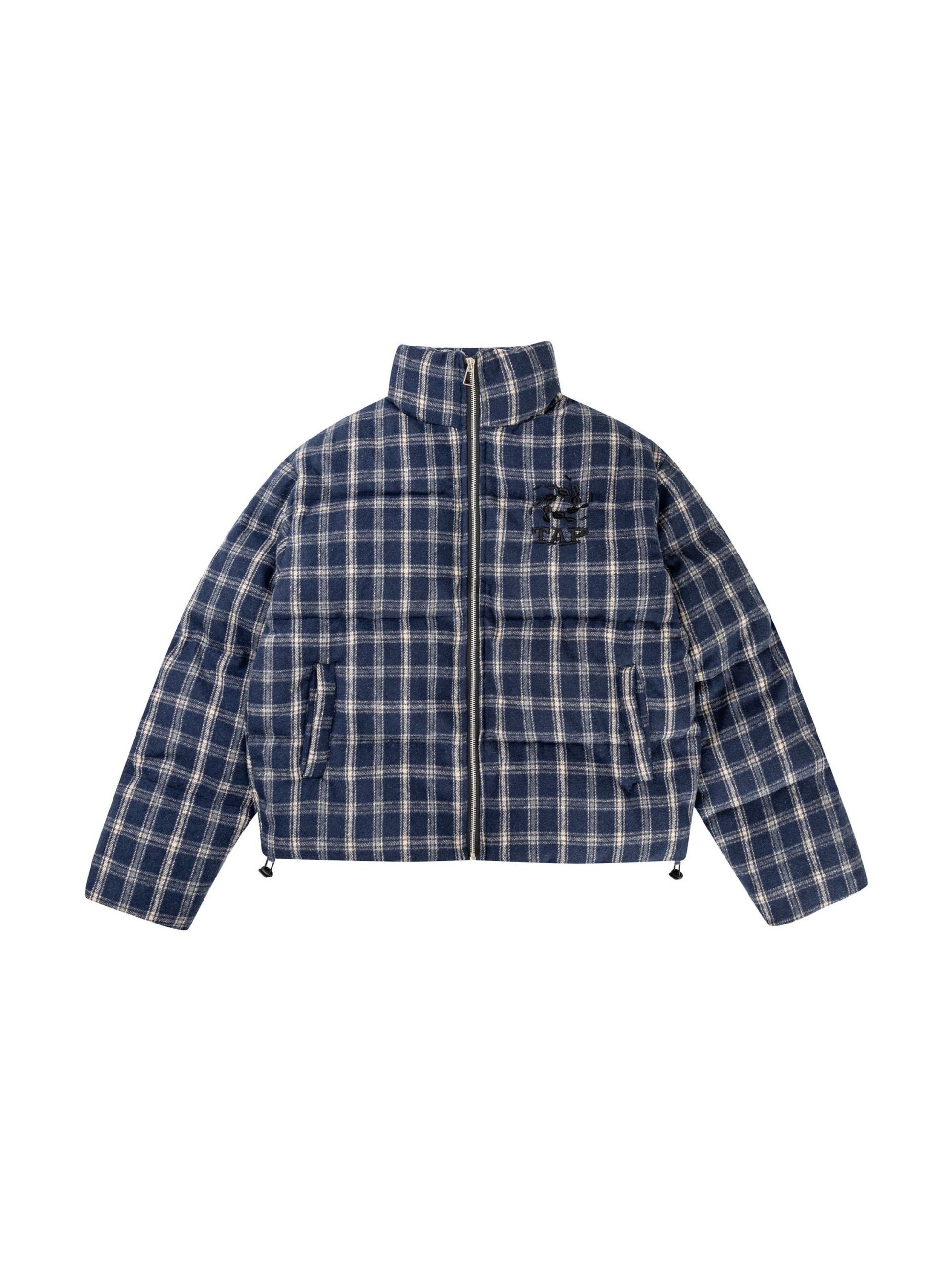 Short Plaid Puffer Jacket
