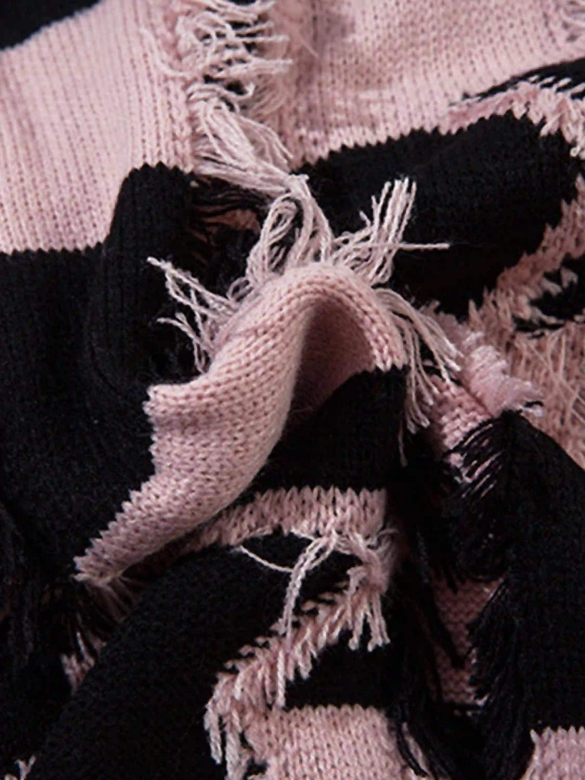 Disguisen Street Star Stripe Whisker Ripped Crew Neck Sweater