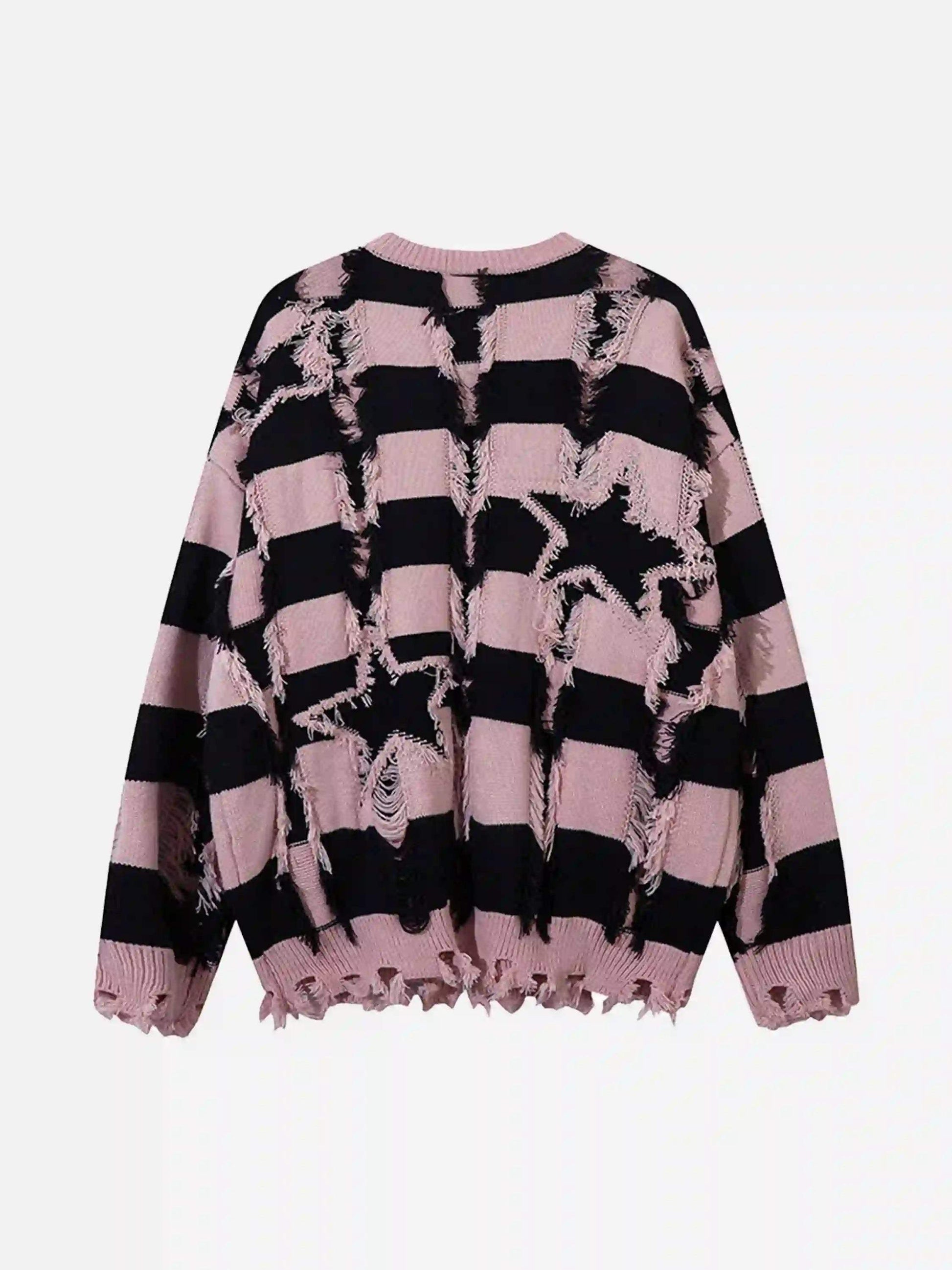 Disguisen Street Star Stripe Whisker Ripped Crew Neck Sweater