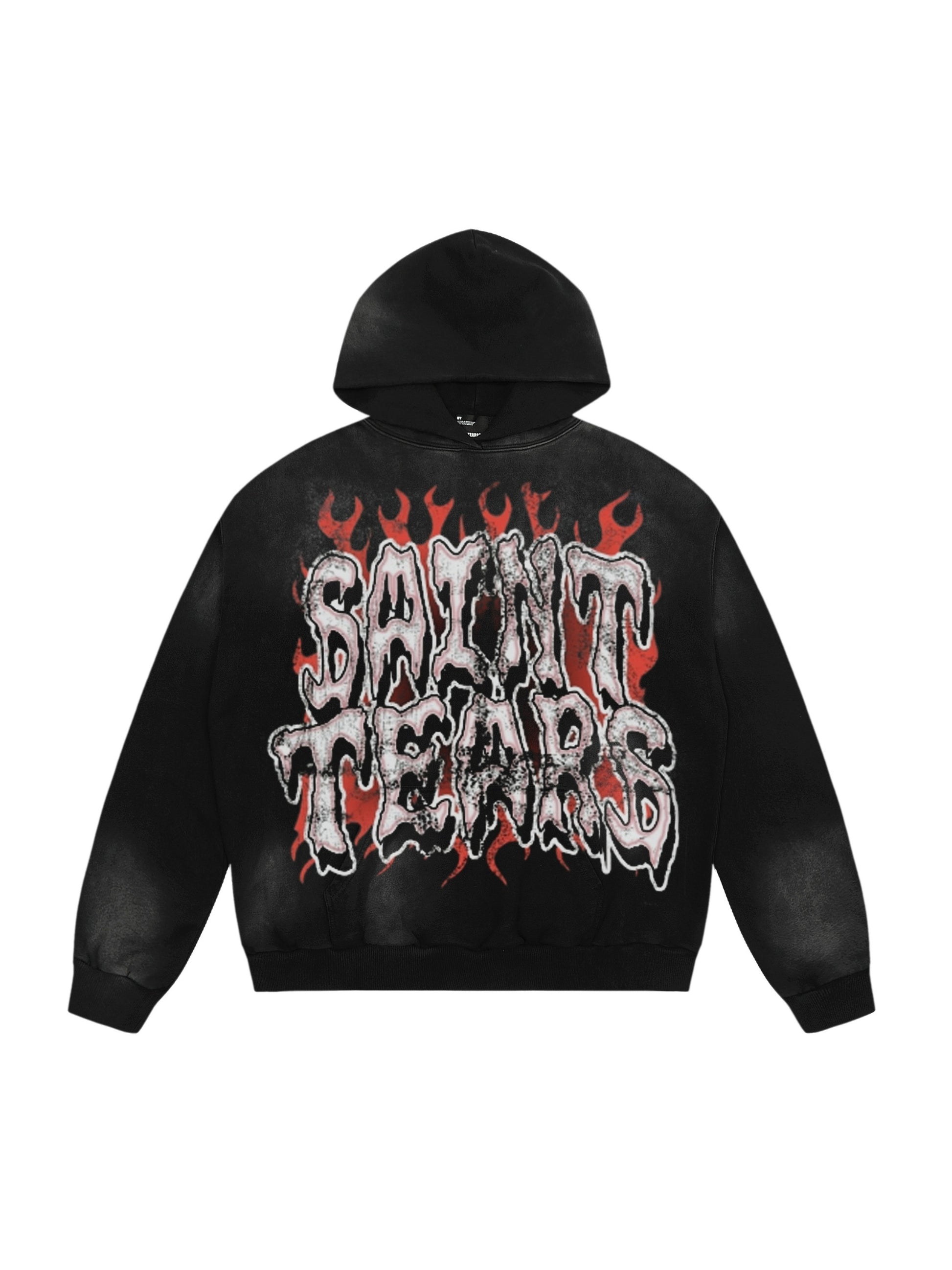Vintage Gothic Letter Flame Print Hoodie