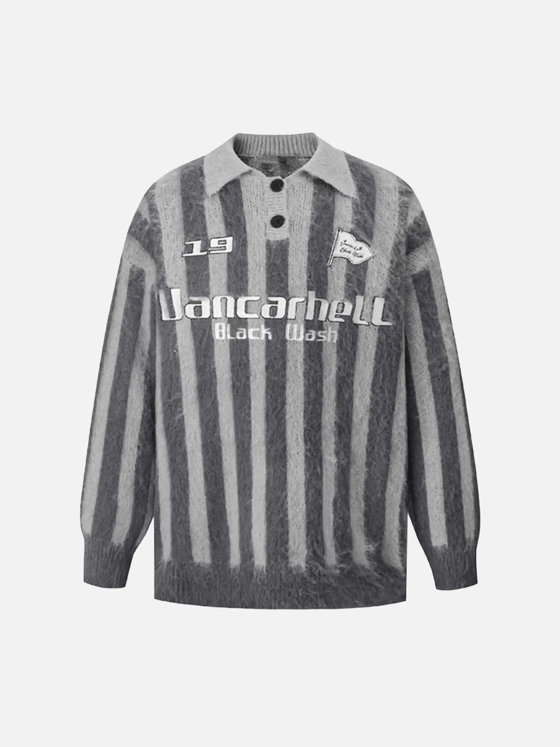 Vintage Vertical Striped Polo Collar Sweater