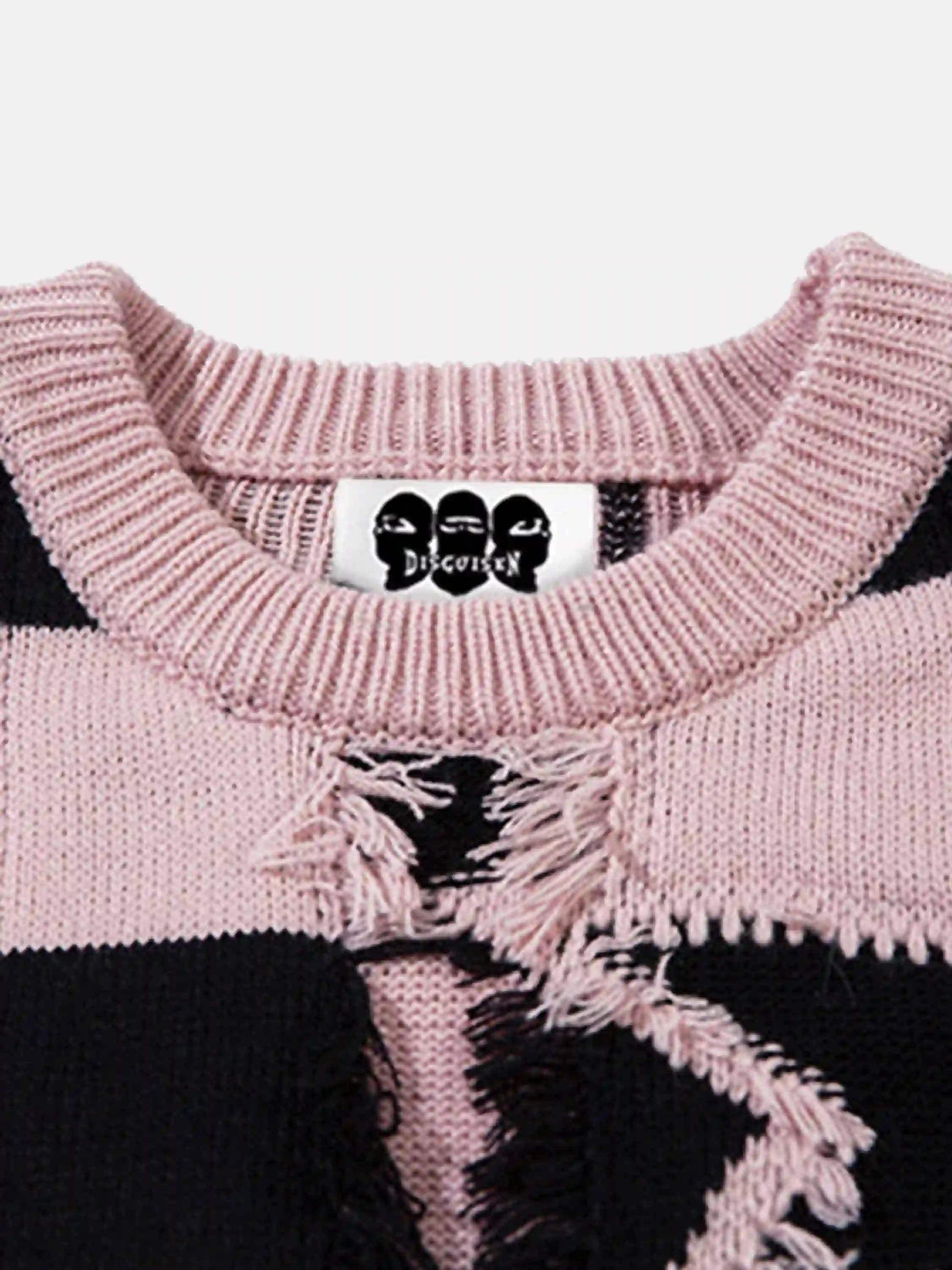 Disguisen Street Star Stripe Whisker Ripped Crew Neck Sweater