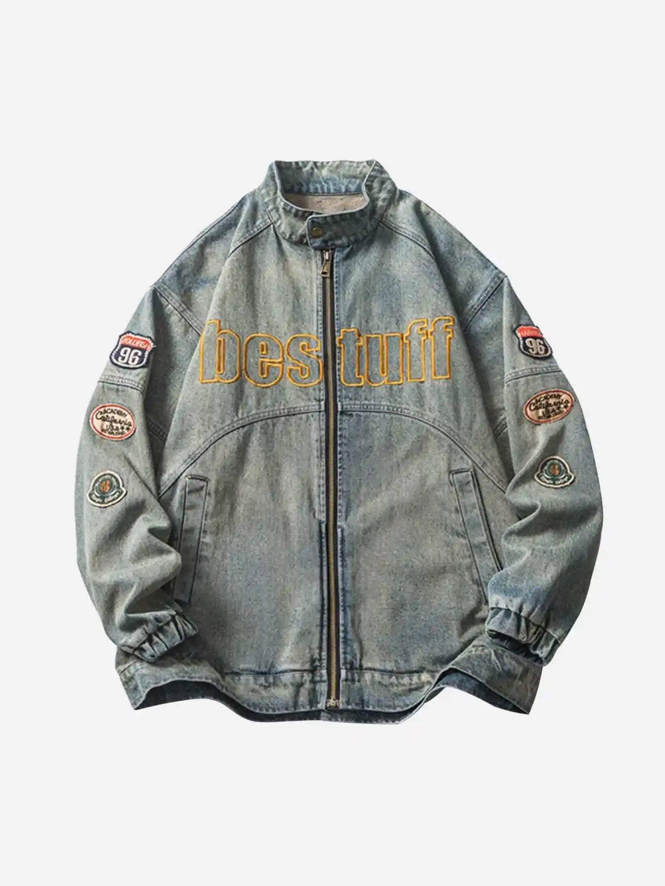 Disguisen Hip-hop Badge Embroidered Do-over Denim Jacket