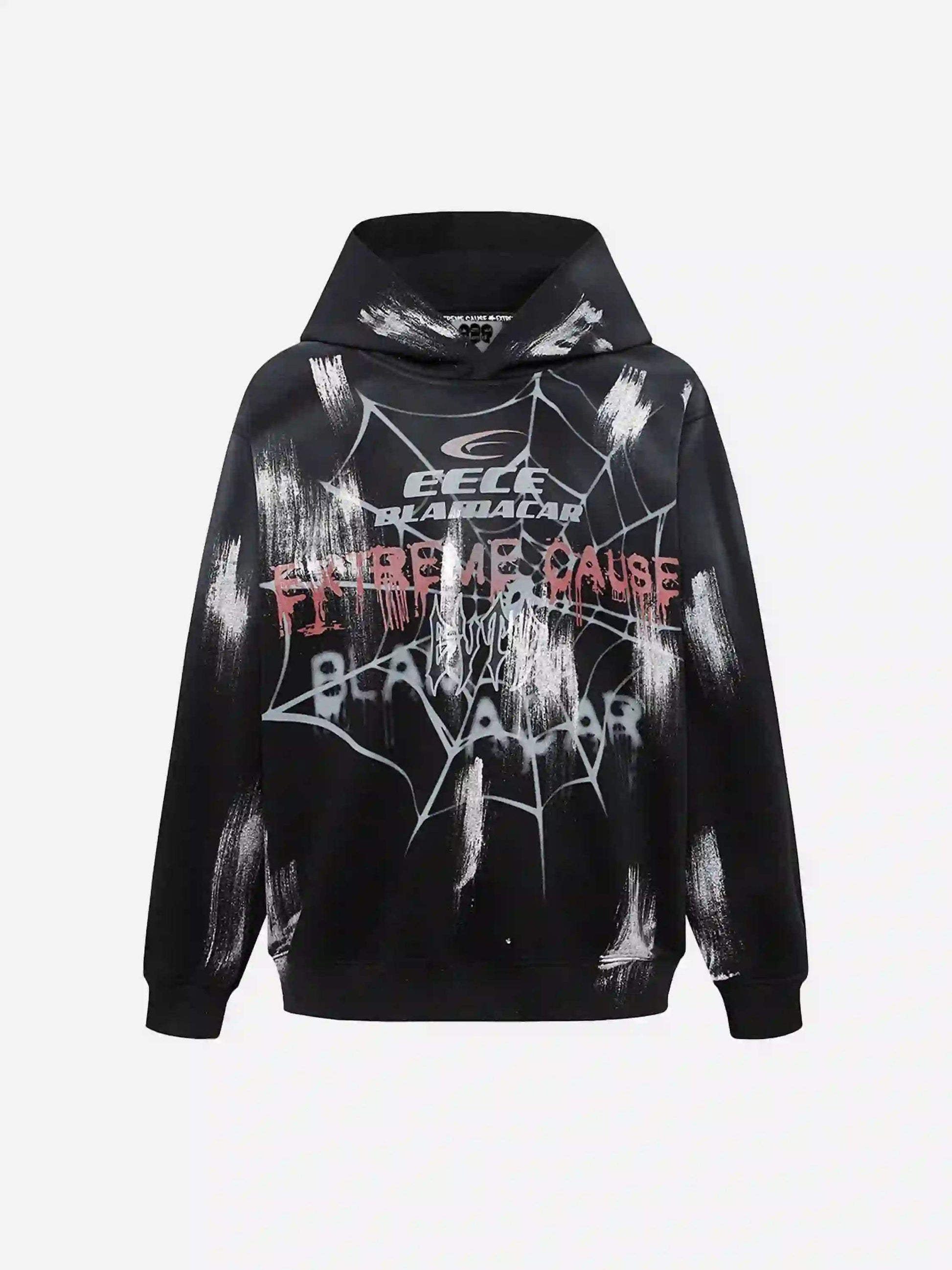 Disguisen High Street Hip Hop Spider Web Print Hoodie