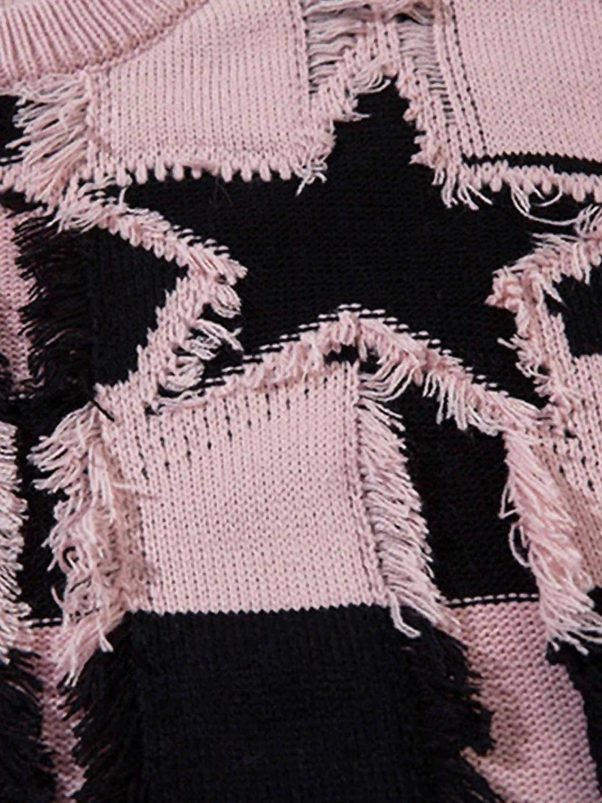 Disguisen Street Star Stripe Whisker Ripped Crew Neck Sweater