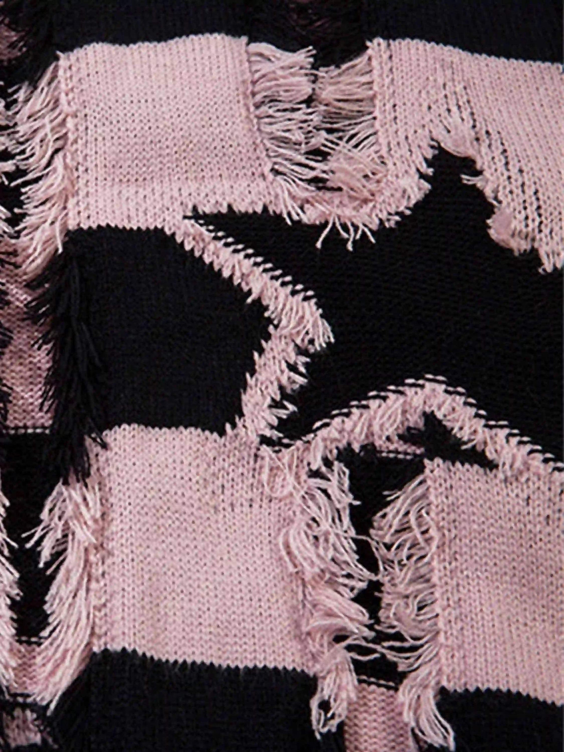 Disguisen Street Star Stripe Whisker Ripped Crew Neck Sweater