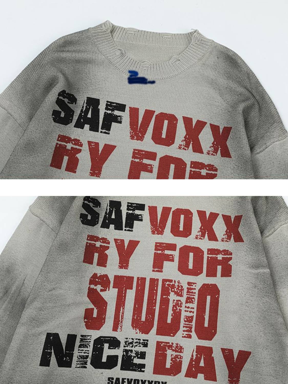 High Street Ripped Letter Print Sweater