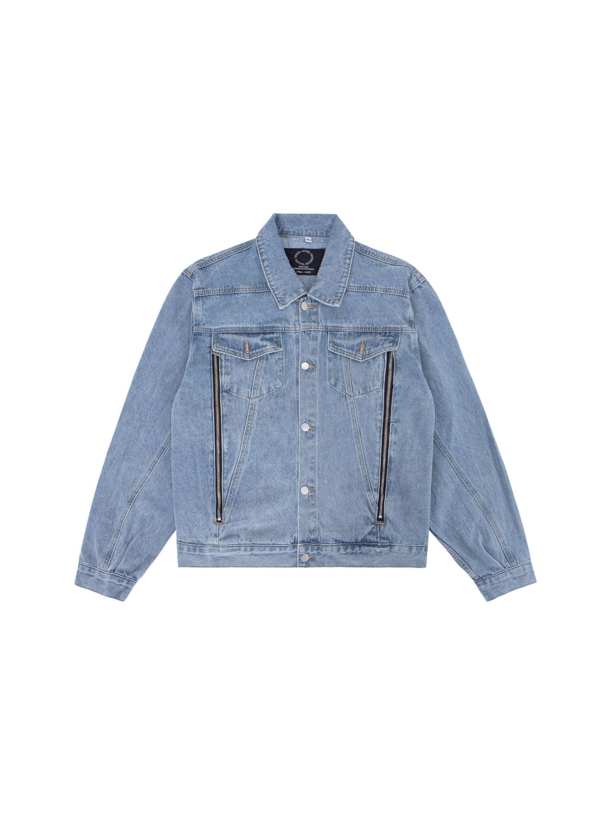 Vintage Leisure Dual Zippers Denim Jacket