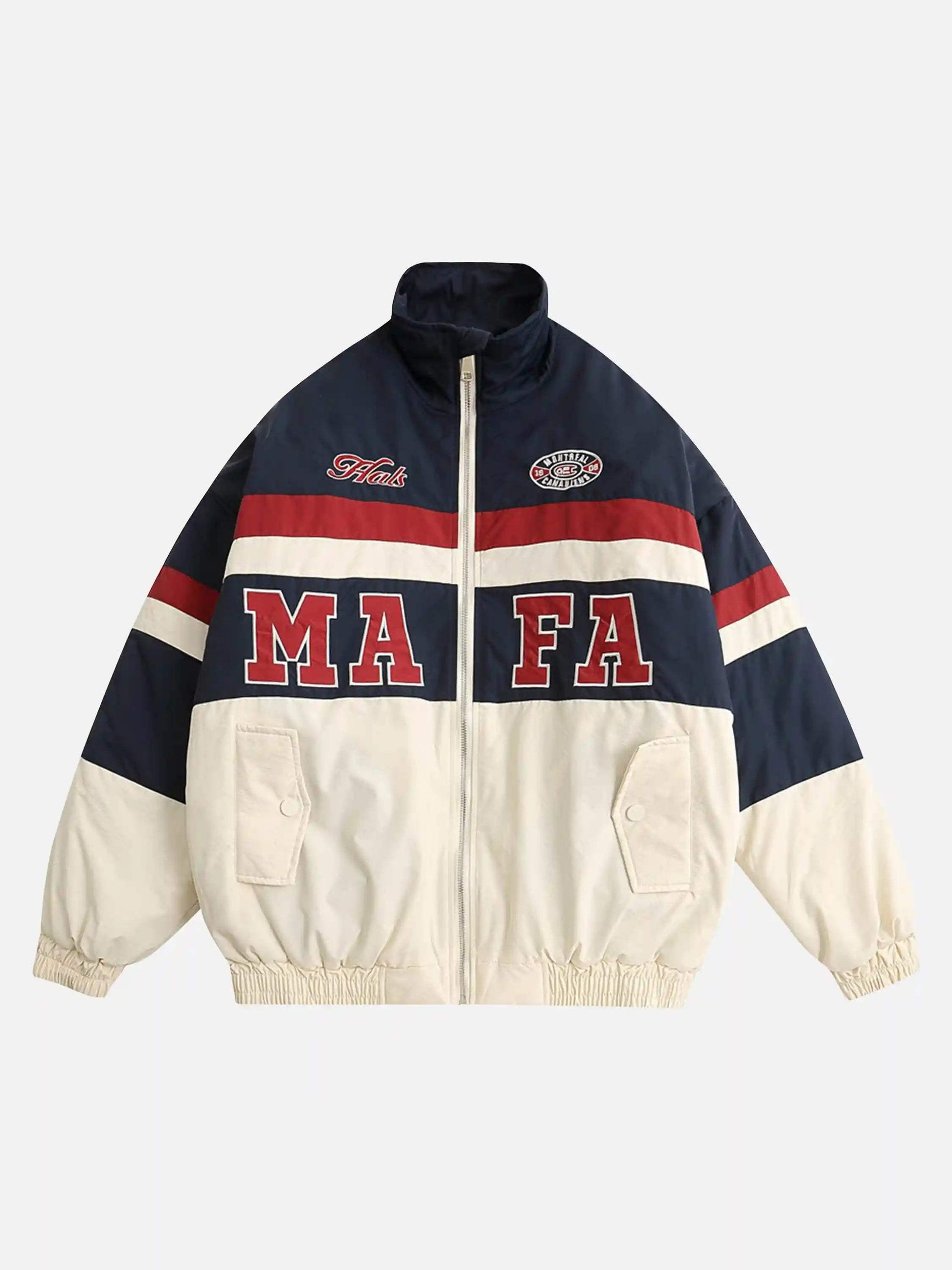Disguisen Retro Letter Embroidery Stitching Collision Color Cotton Thickened Jacket