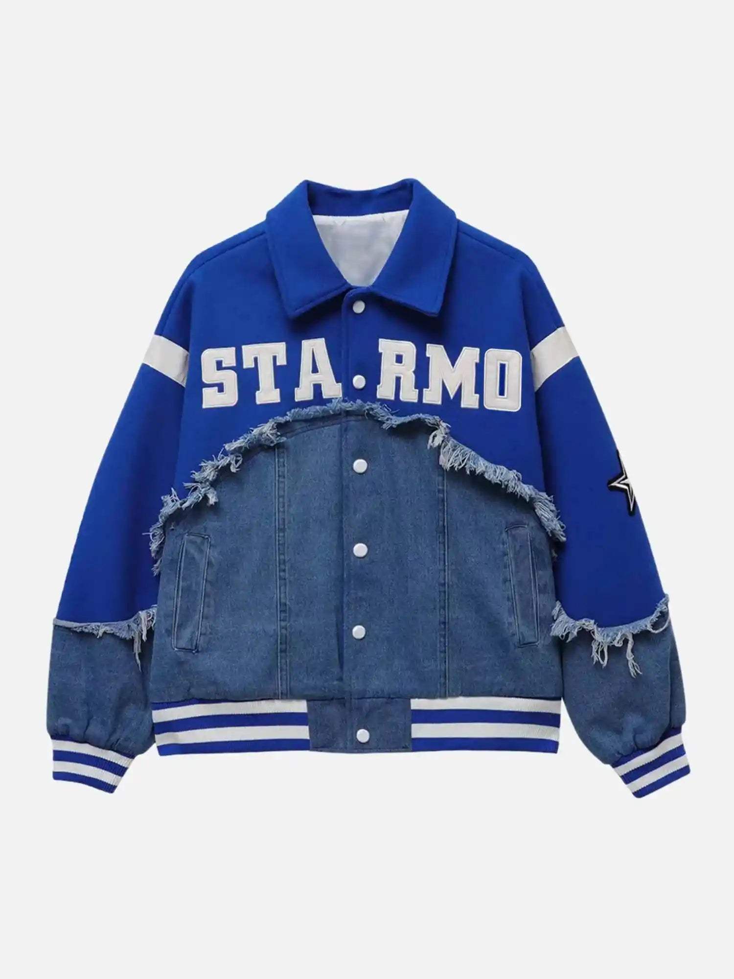 Disguisen American High Street Denim Fabric Splicing Baseball Jacket