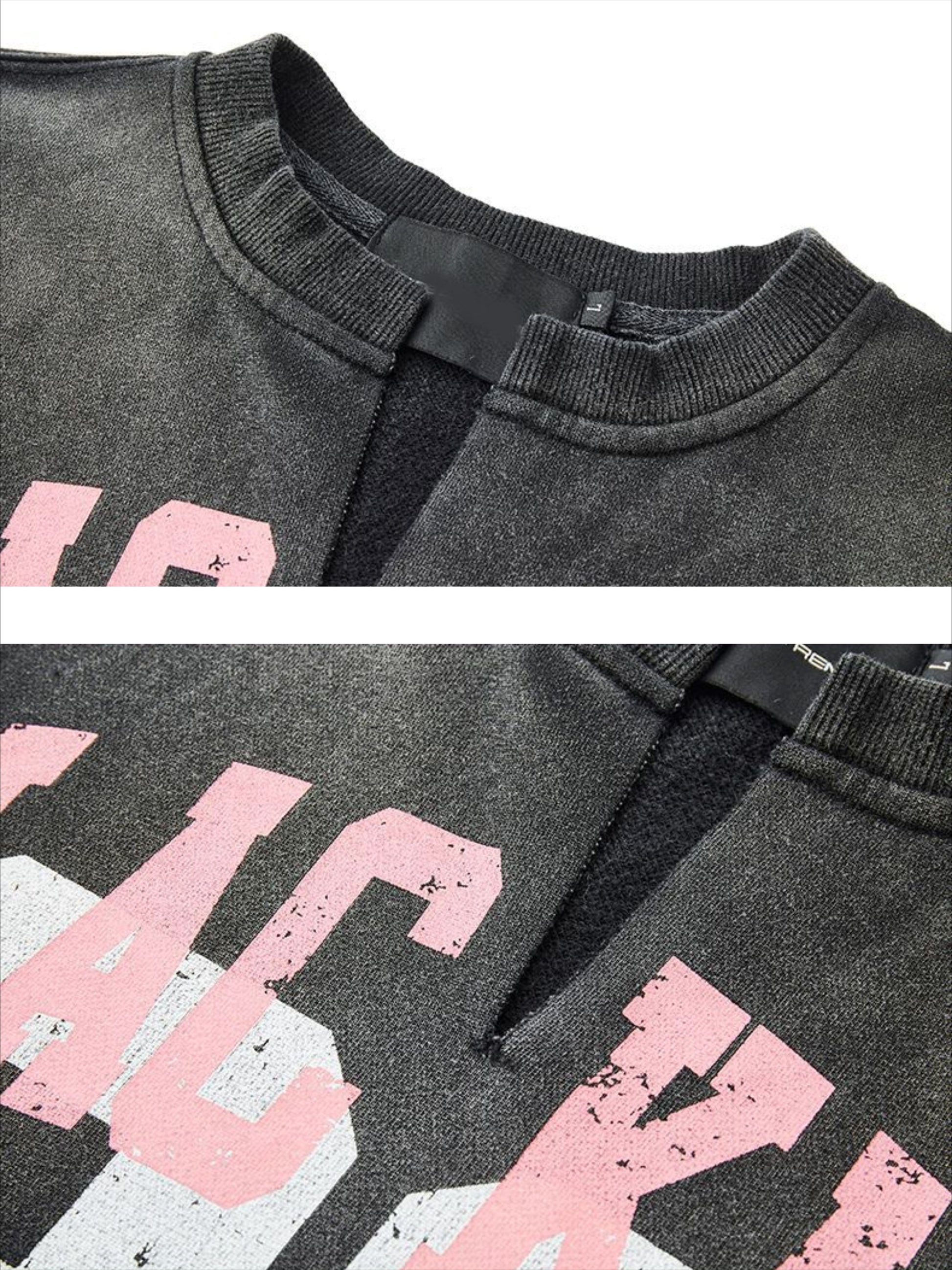 Vintage Print Washed Worn Loose Sweatshirt