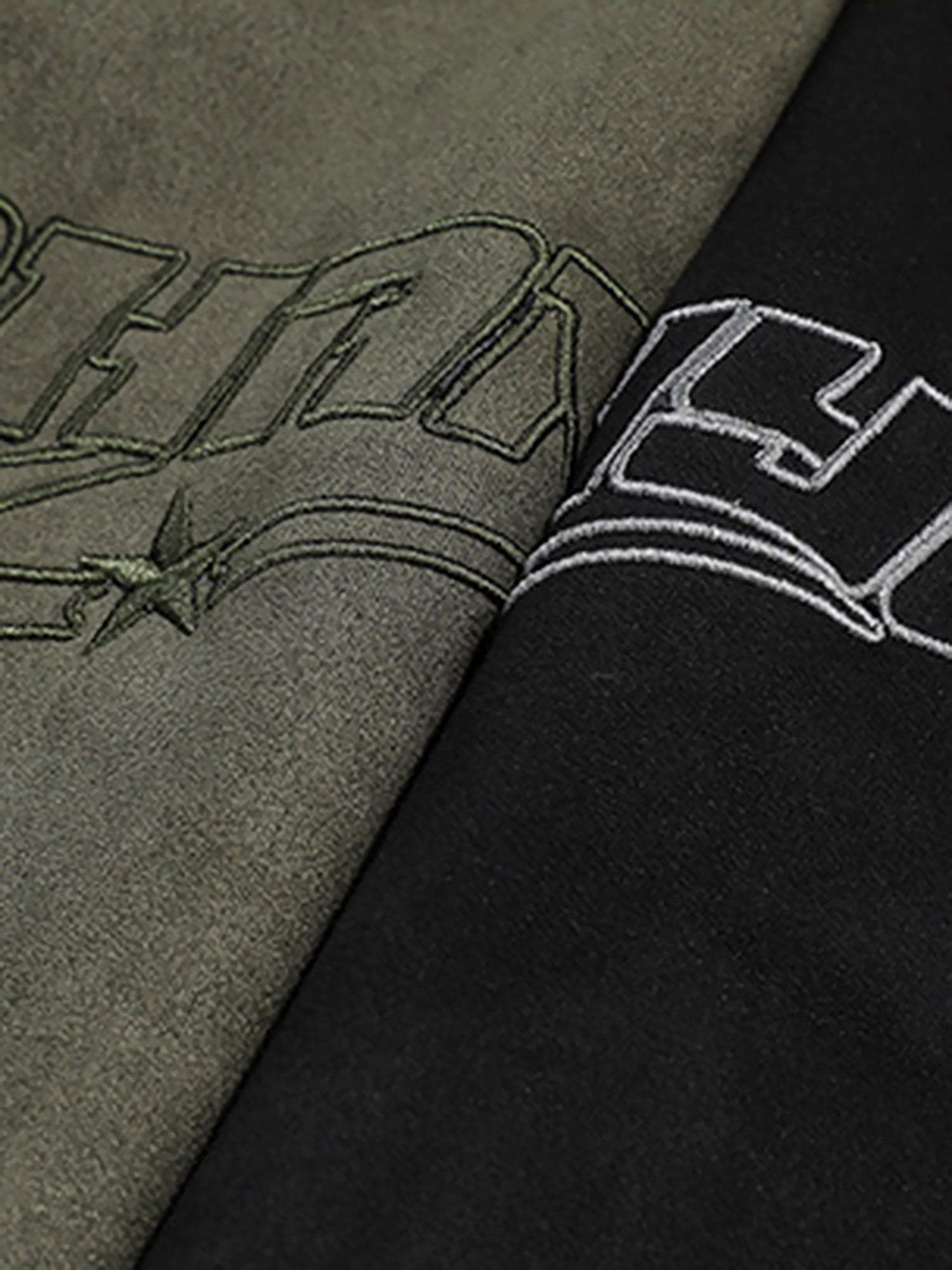 Disguisen Patchwork Contrasting Two-tone Raglan Embroidered Sweatshirt