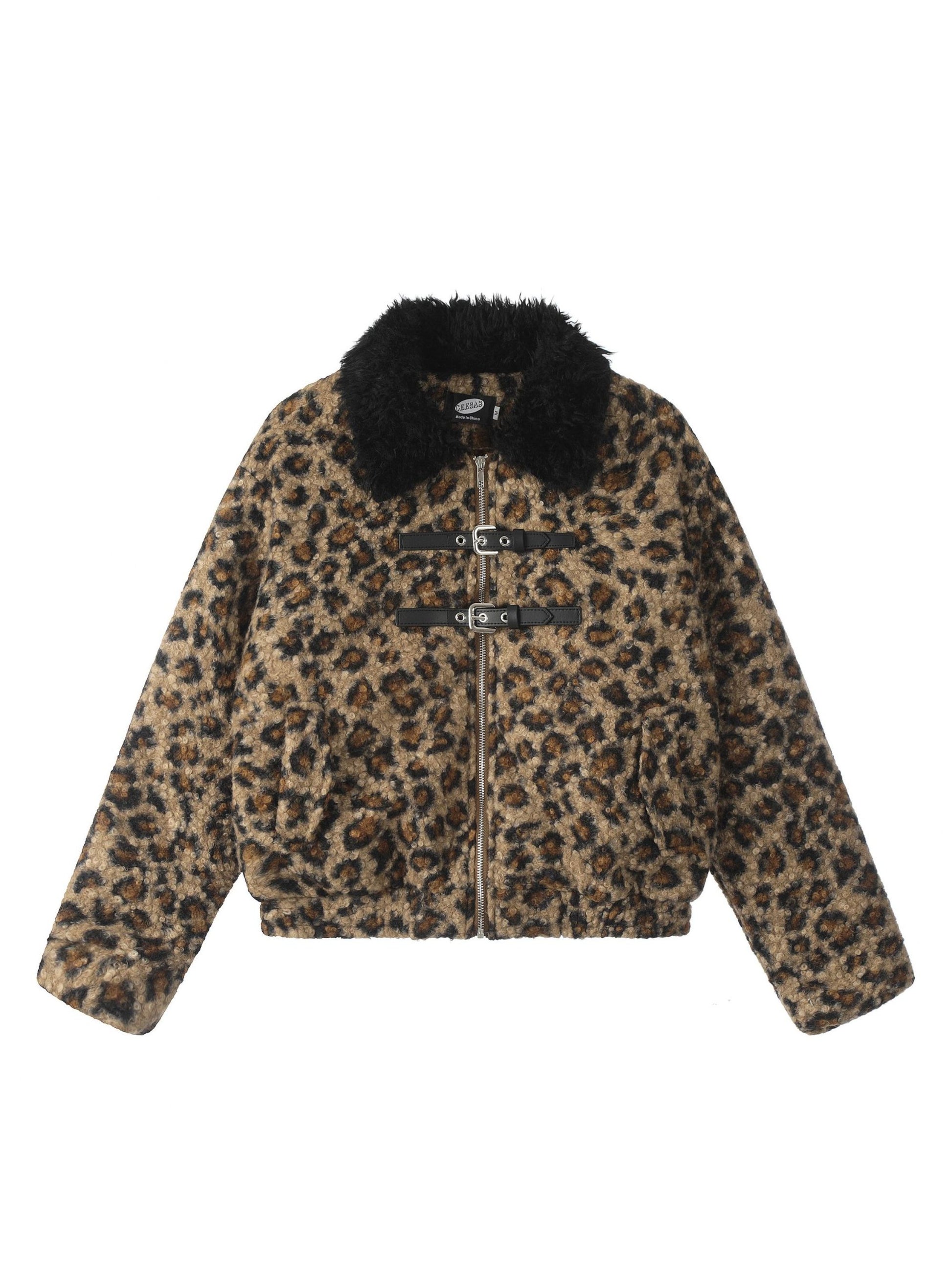 Vinatge Leopard Short Plus Fleece coat