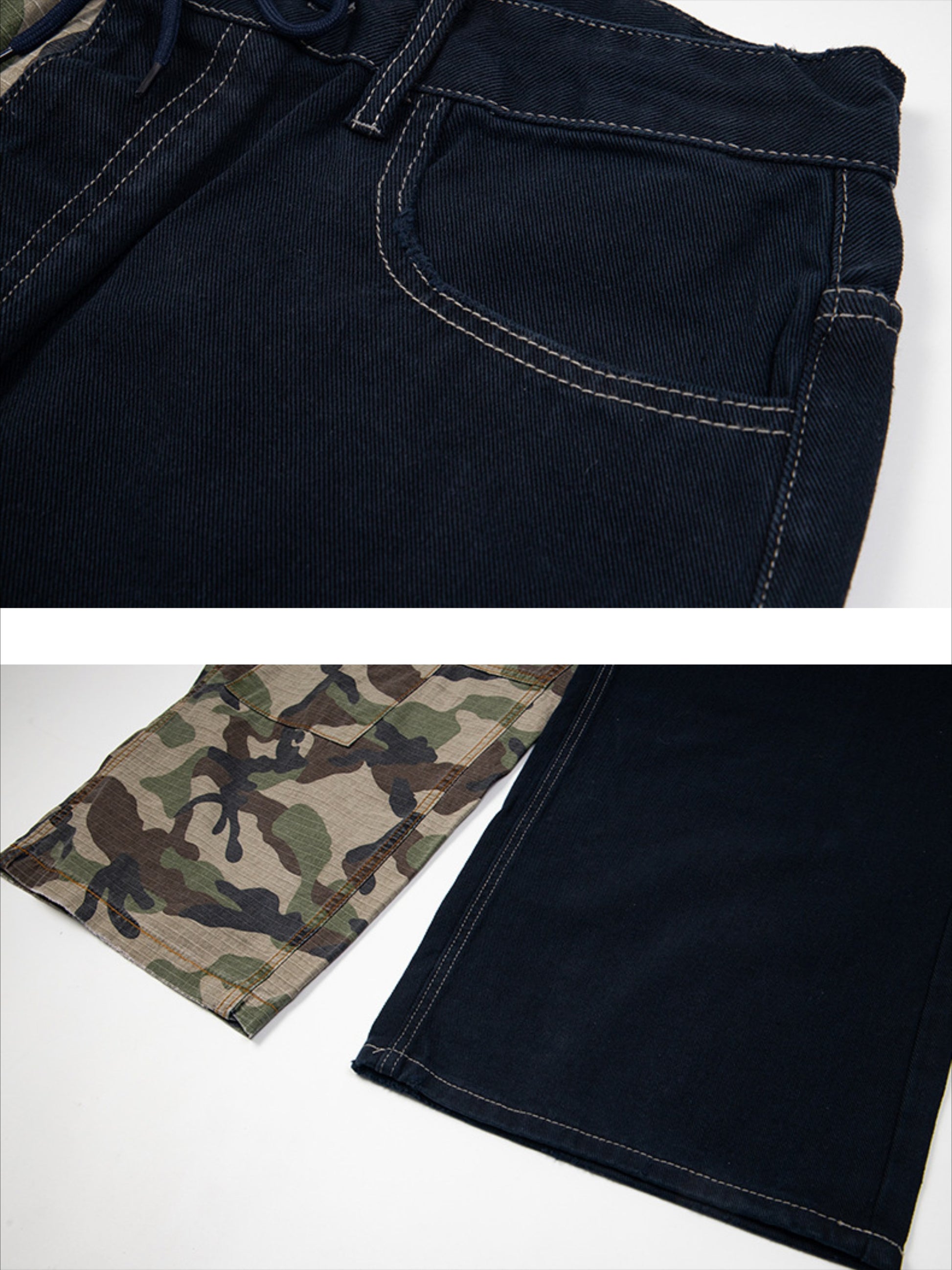Multi-pocket Camouflage Double-stitched Drawstring Jeans