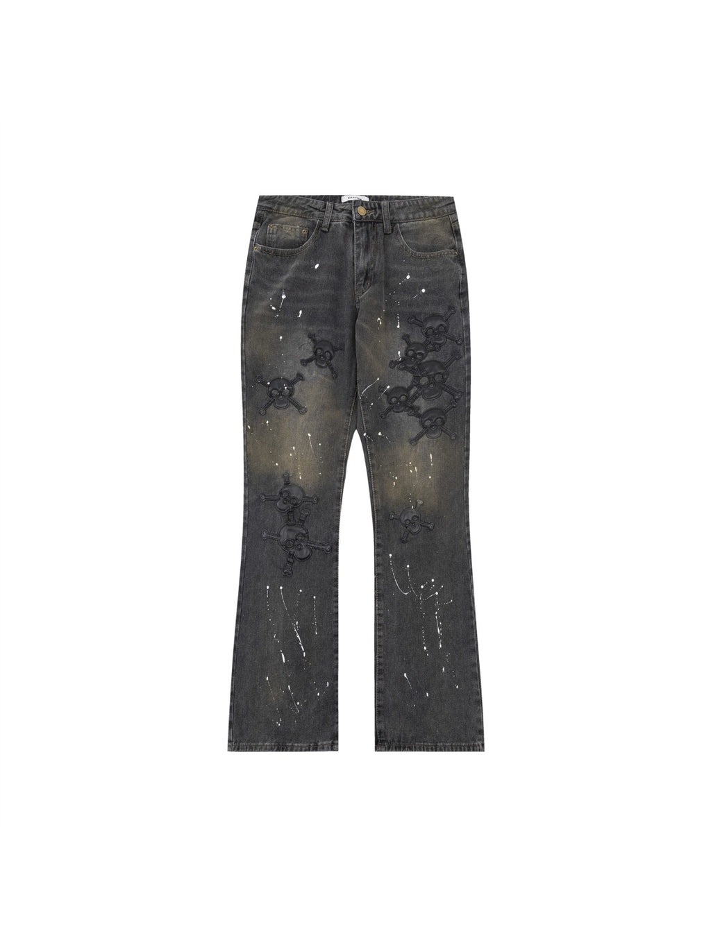 Vintage Skull Embroidery Ink Jeans