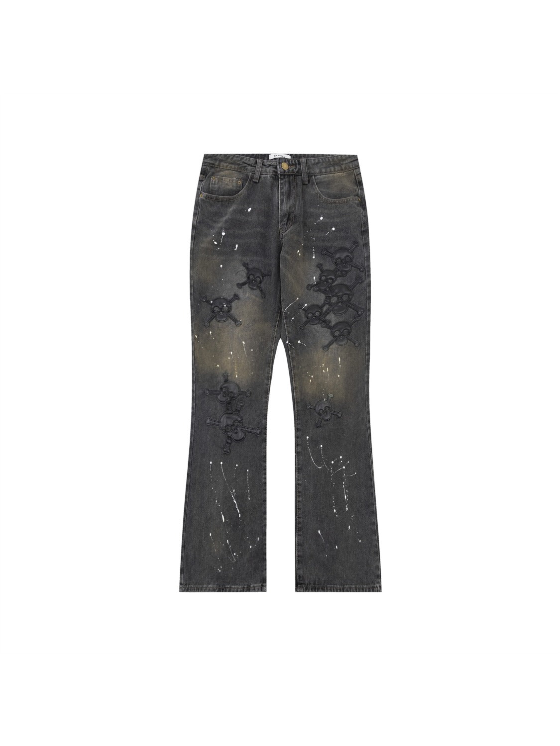 Vintage Skull Embroidery Ink Jeans
