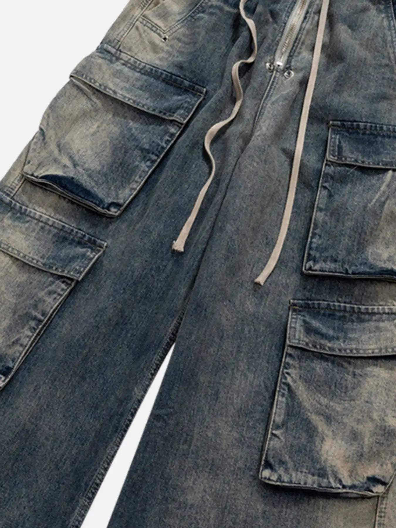 Disguisen Wide Leg Multi-Pocket Straight Leg Loose Jeans-4433