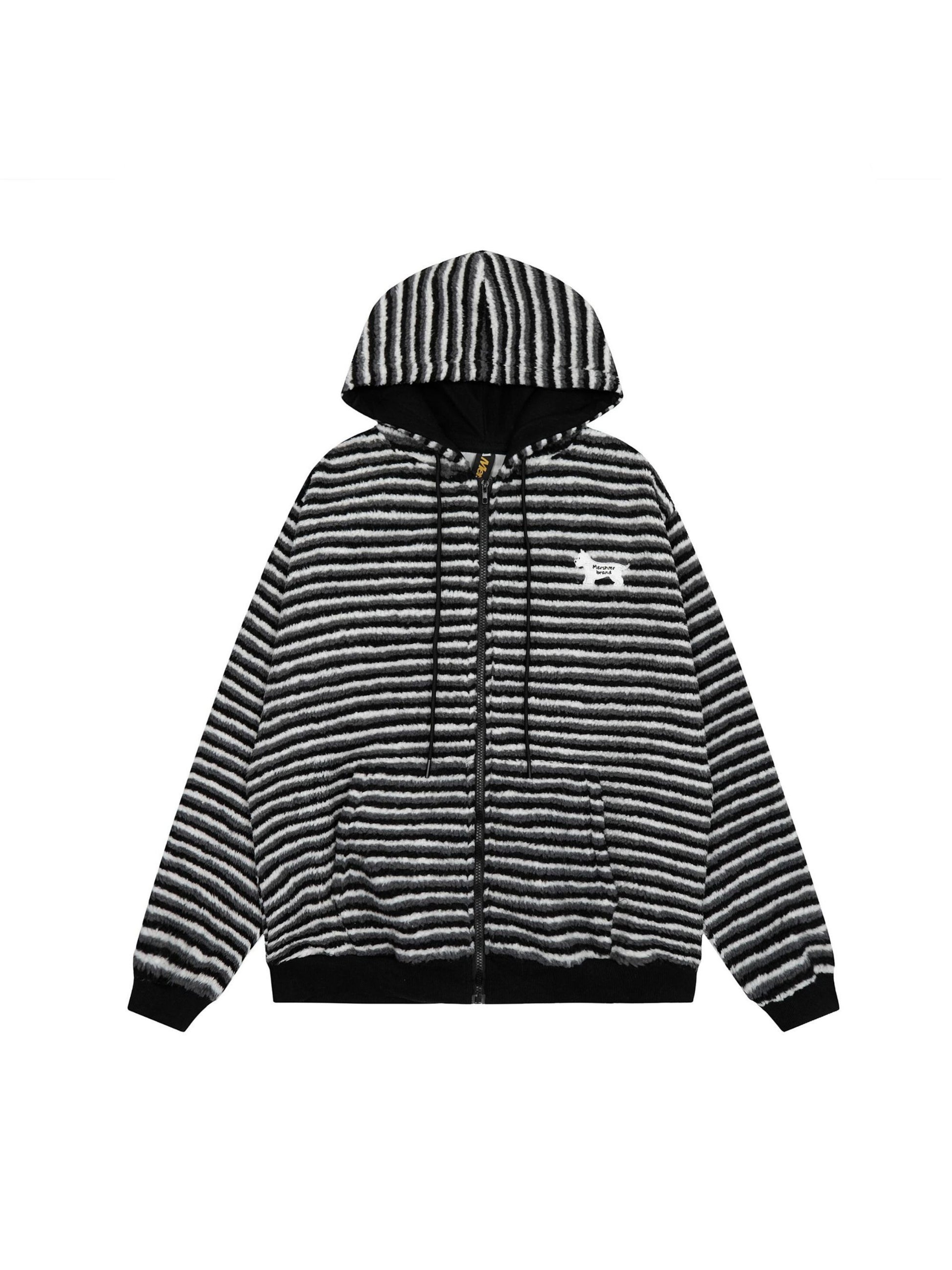 Puppy Patch Embroidered Striped Zip-Up Hoodie