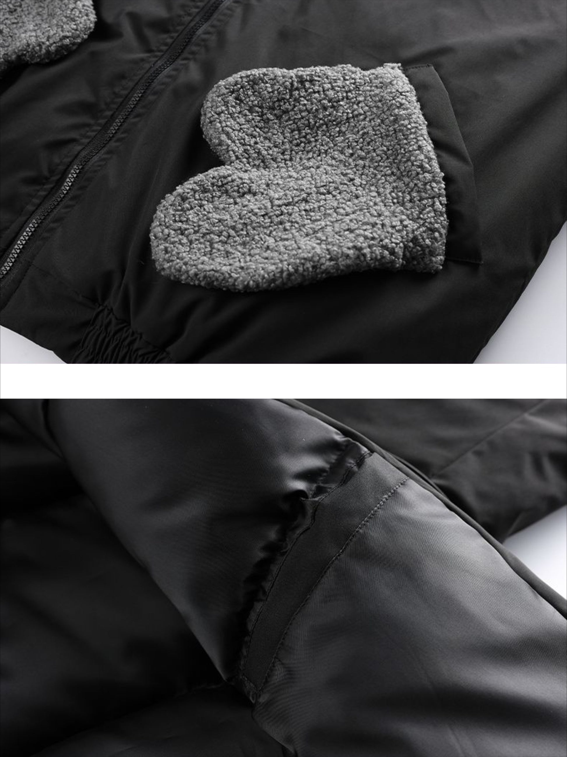 Fur Collar Patchwork Glove Pocket Hooded Jacket