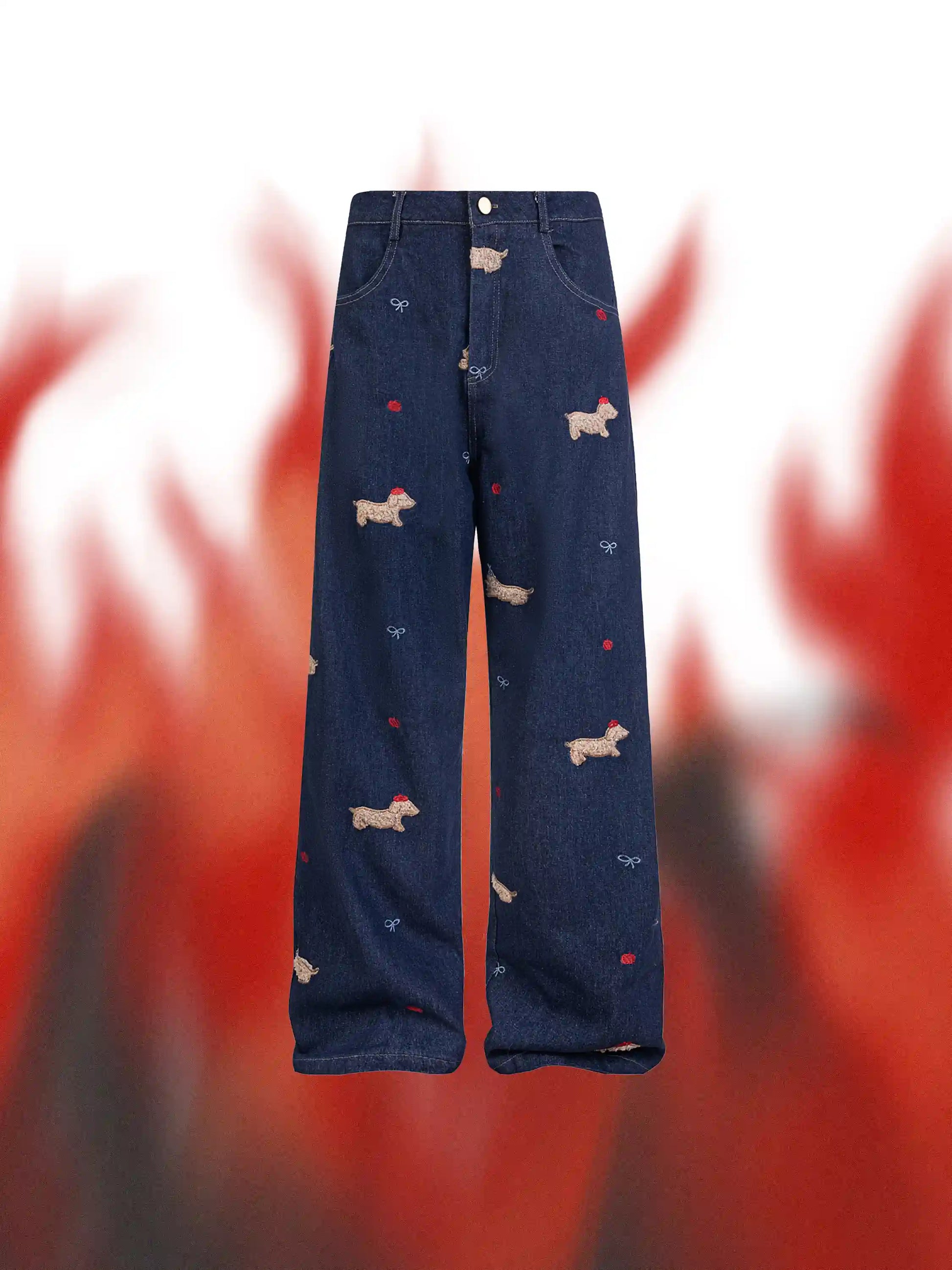 Puppy Embroidered Jeans