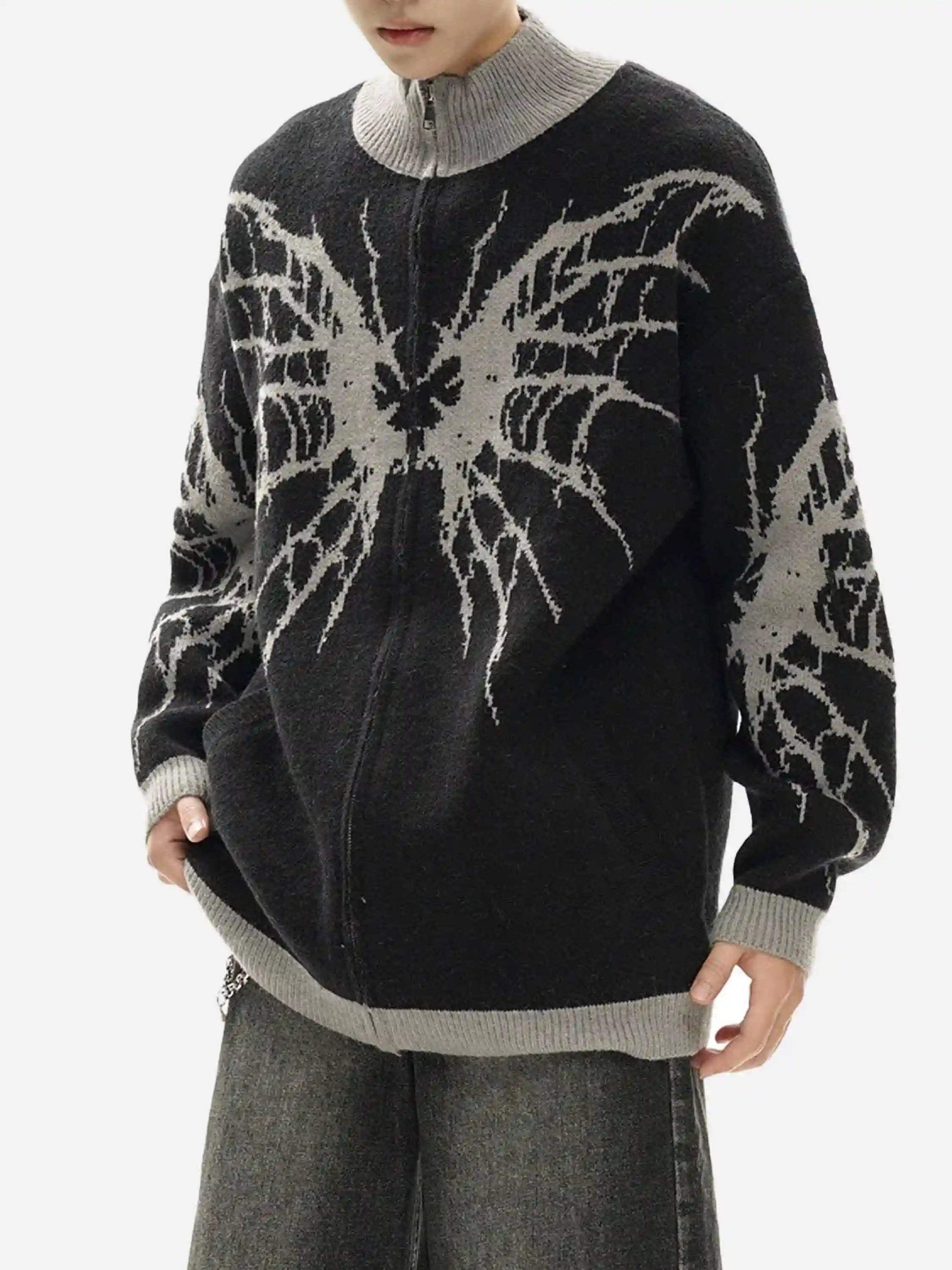Disguisen Dark Spider Web Zipper Stand Collar Cardigan