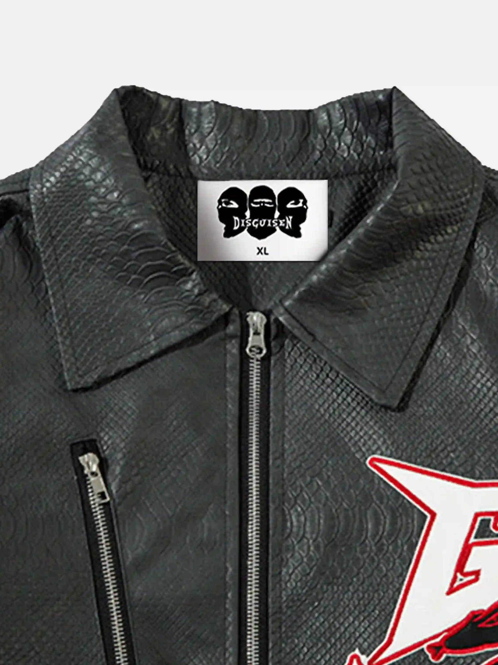 Disguisen American Retro Snakeskin Embroidered Motorcycle Jacket