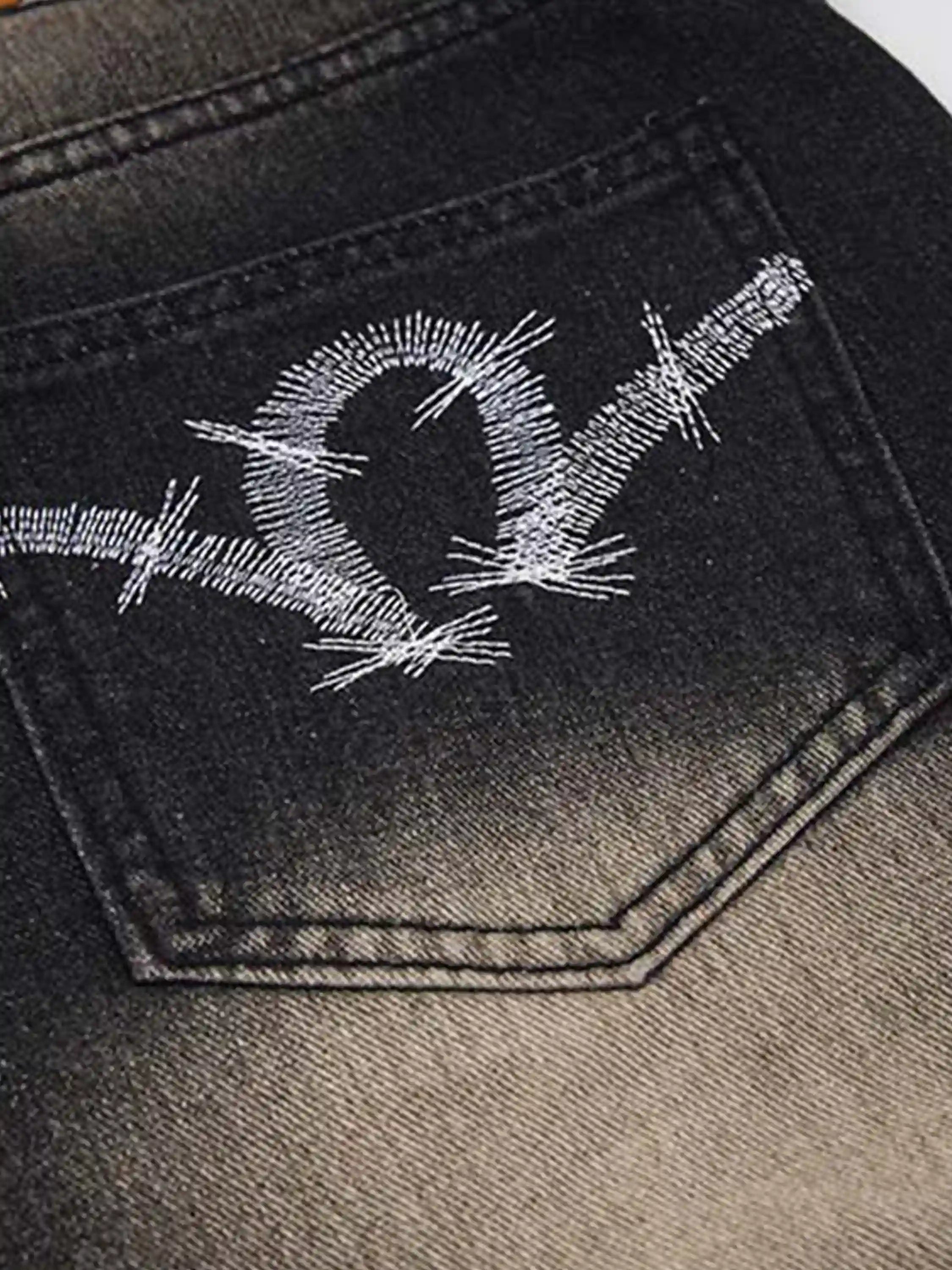 Washed Panel Camouflage Jeans