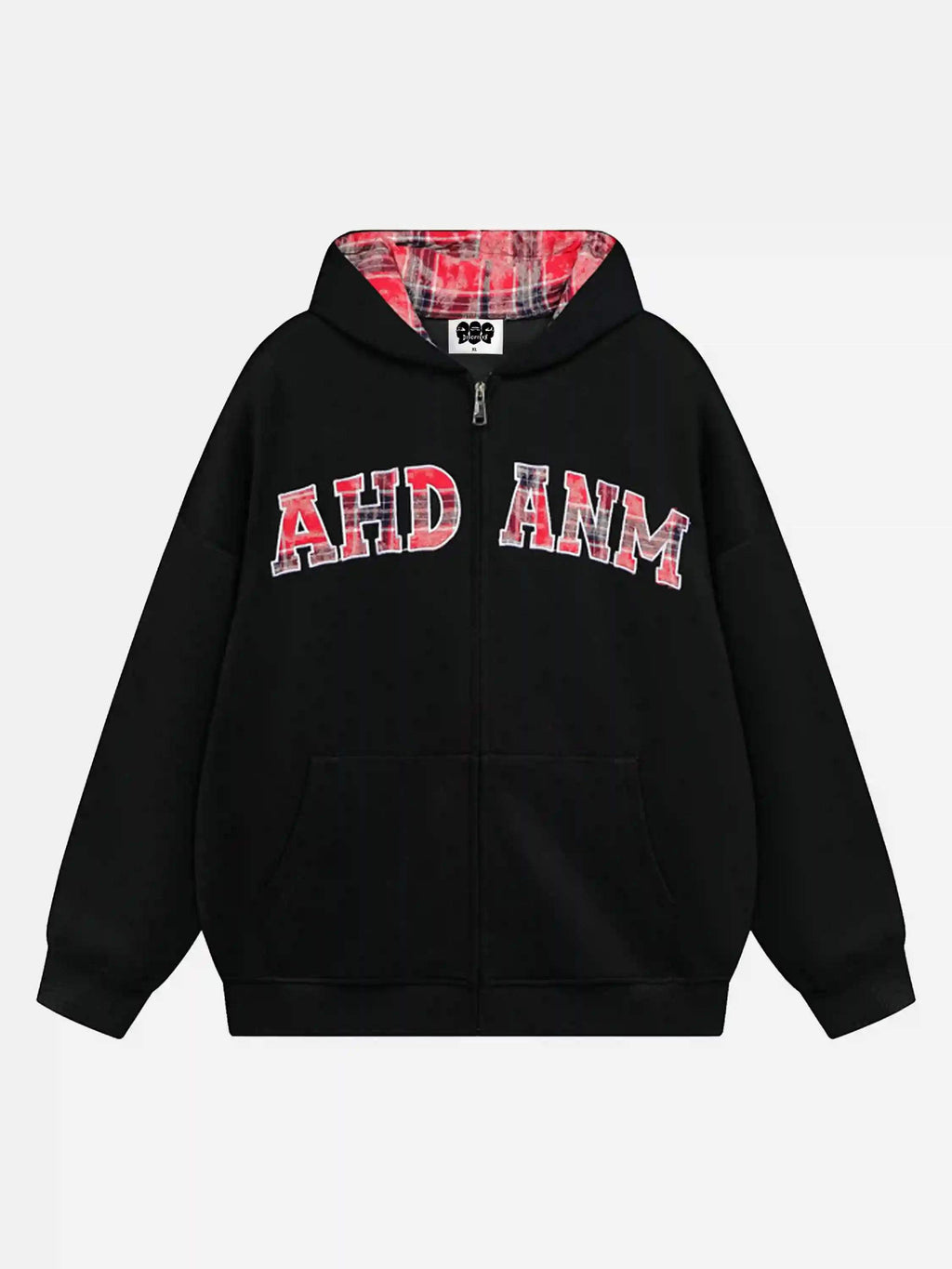 Disguisen Campus Style Plaid Embroidered Cardigan Hoodie