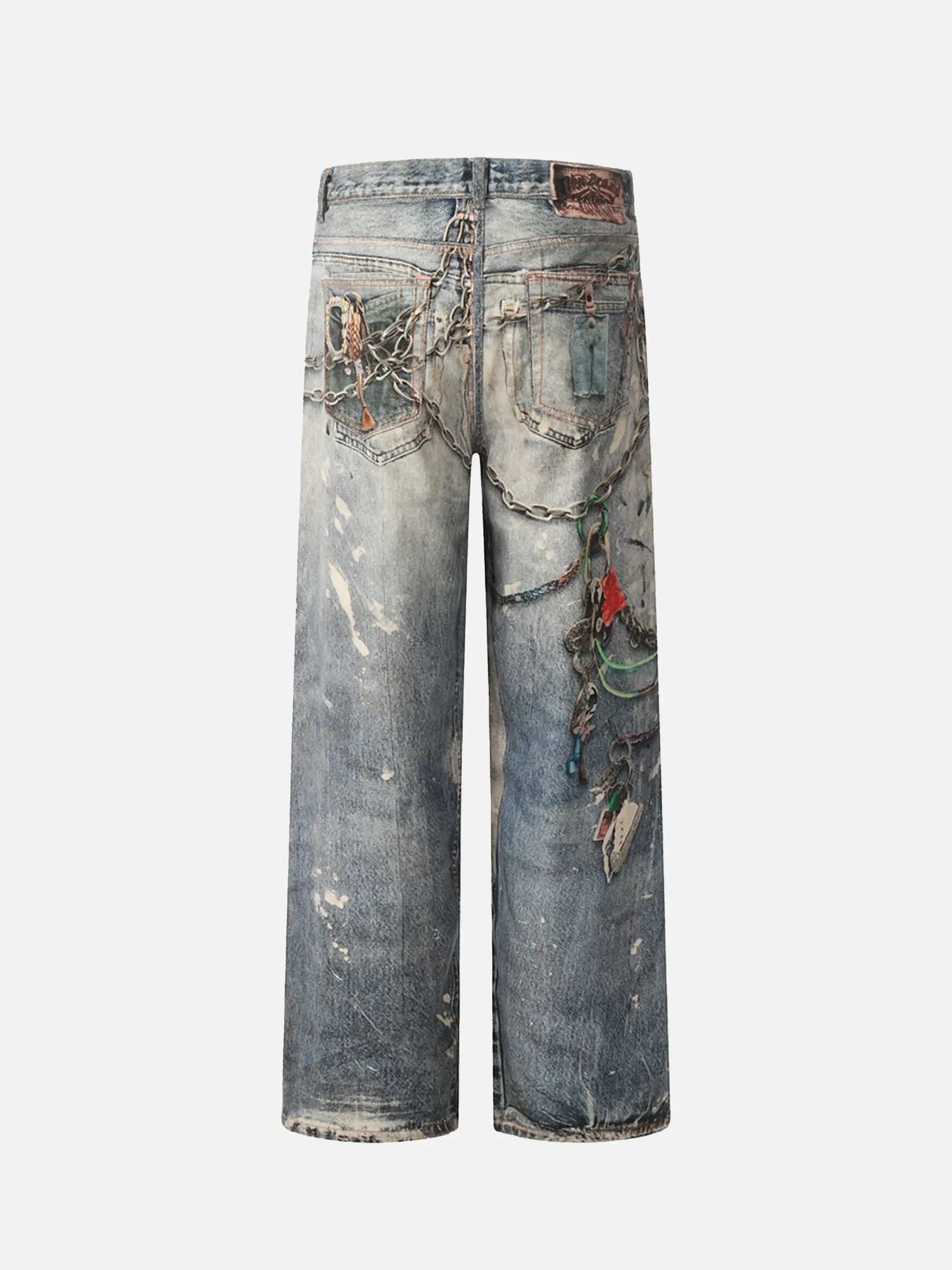 3D Digital Printed Chain Straight Jeans