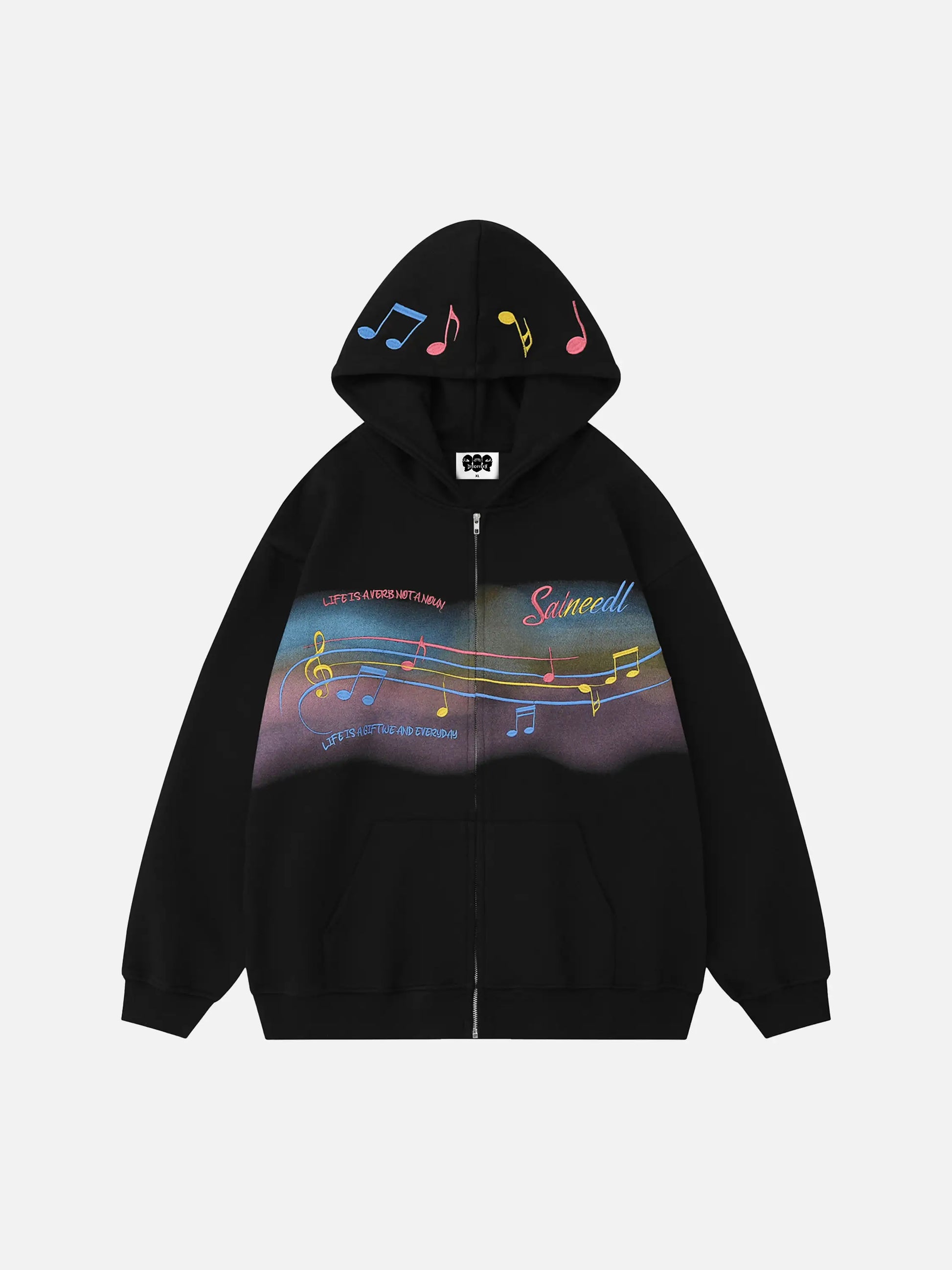 Rainbow Musical Notes Embroidered Hoodie