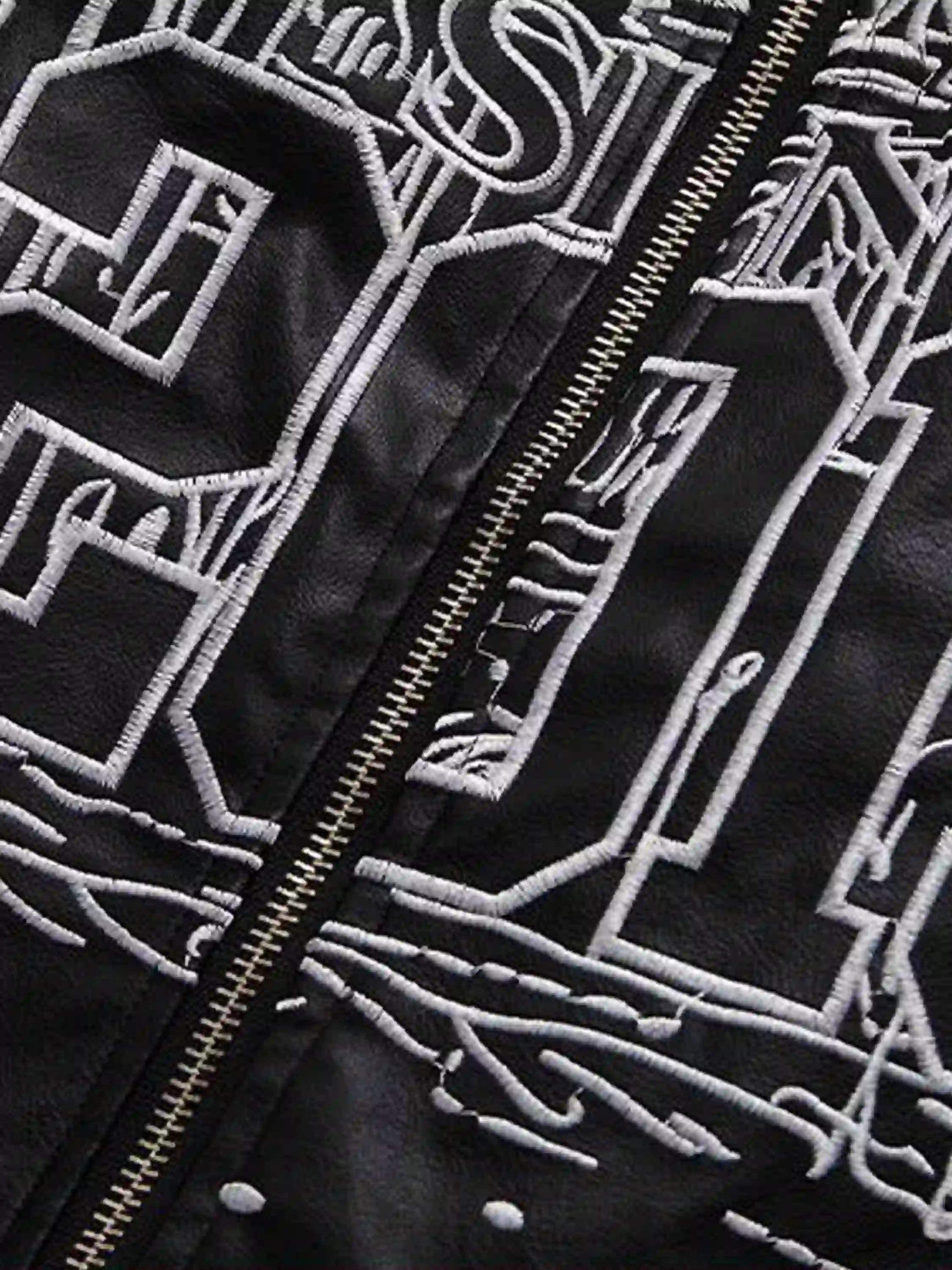Disguisen Street Architecture Embroidered Leather Jacket