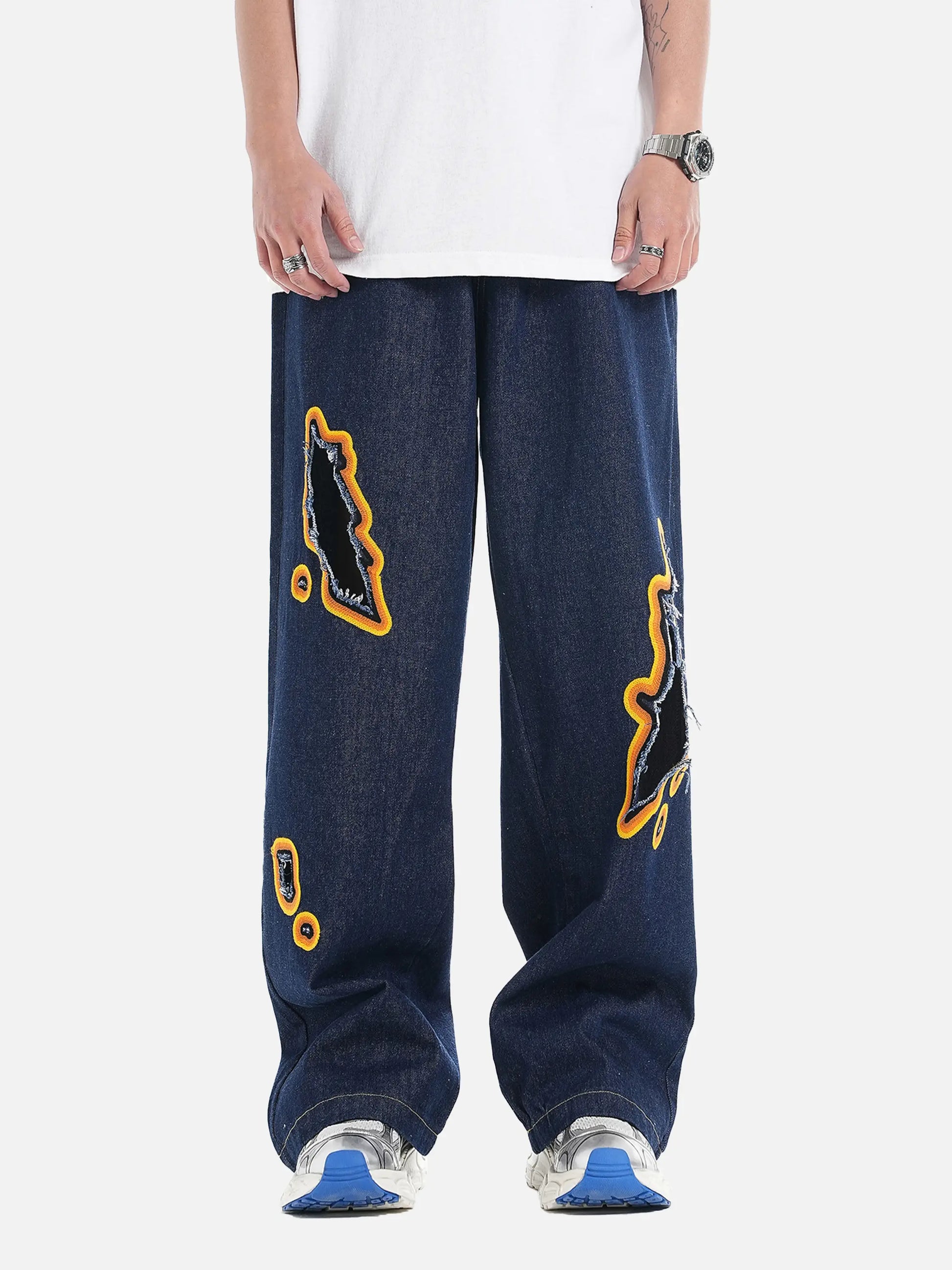 Flame-scarred Towel Embroidered Jeans