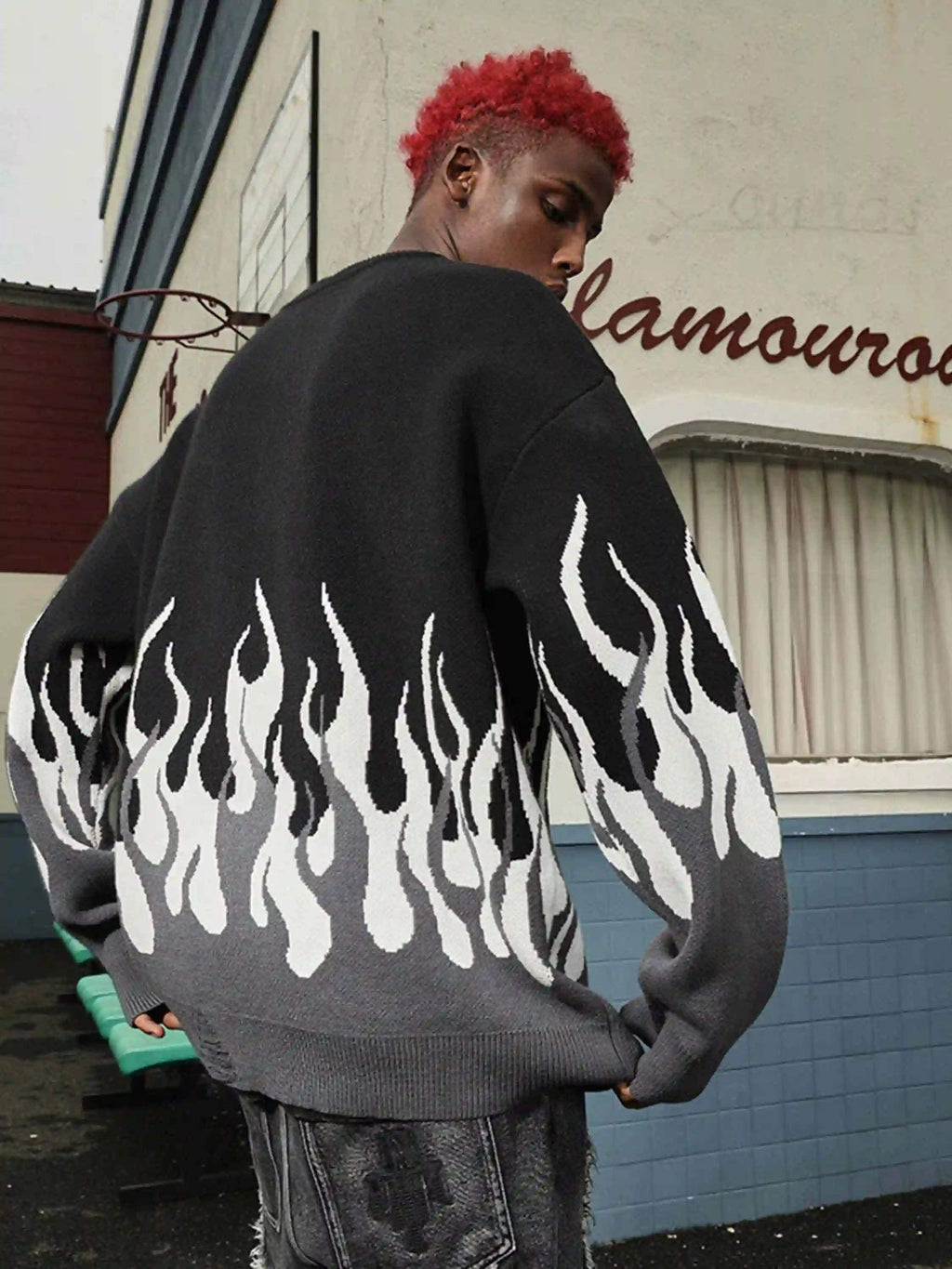 Disguisen American Flame Crewneck Destroyed Sweater
