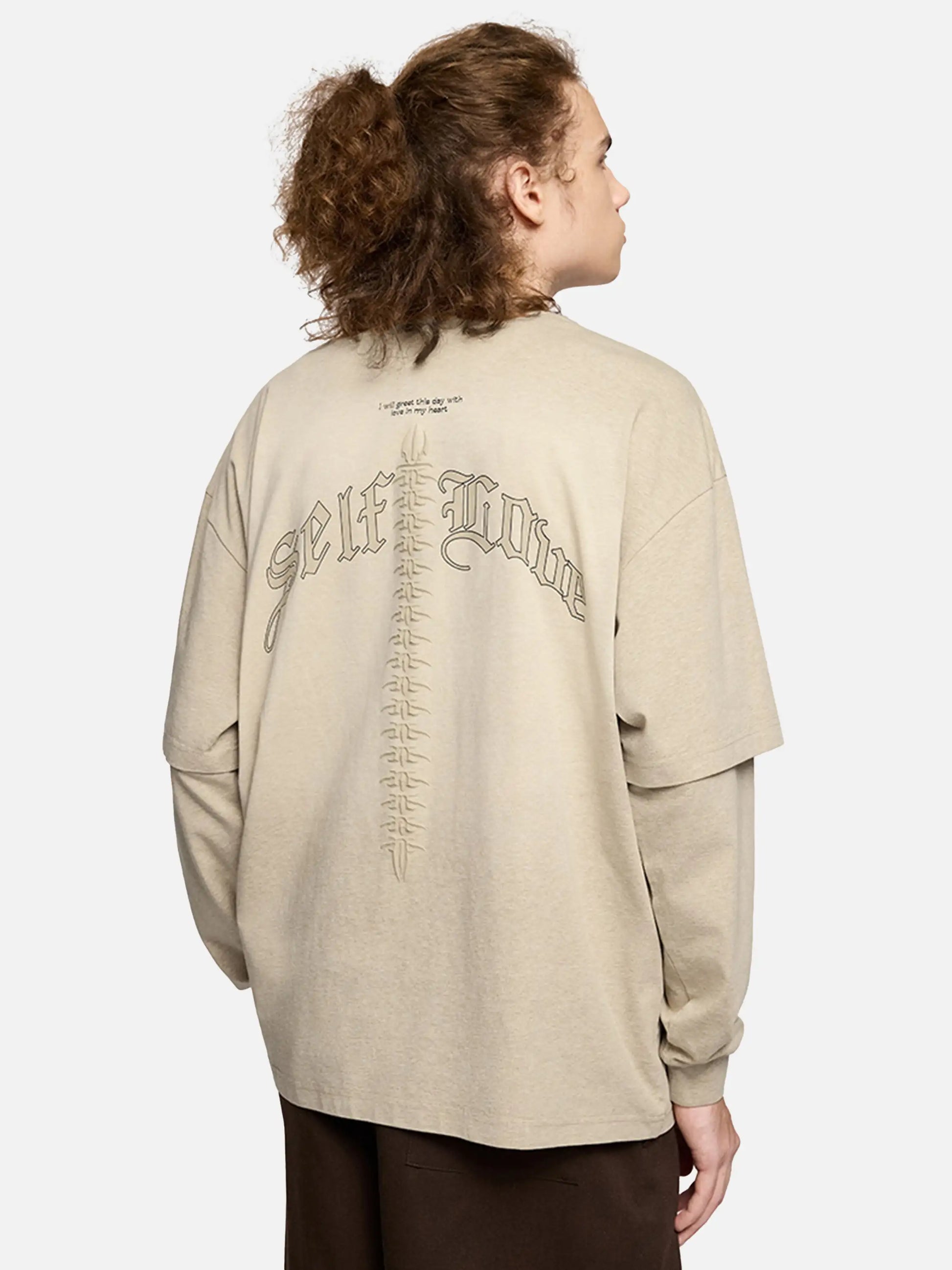 Disguisen 3D Foam Fake Two-piece Washed Long Sleeves T-Shirt