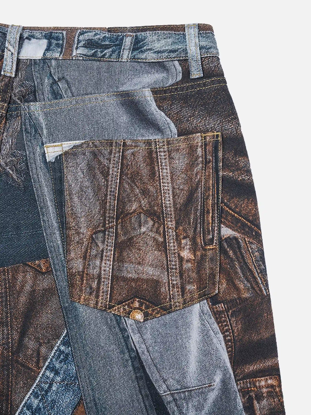 Digital Printed Faux Panel Jeans